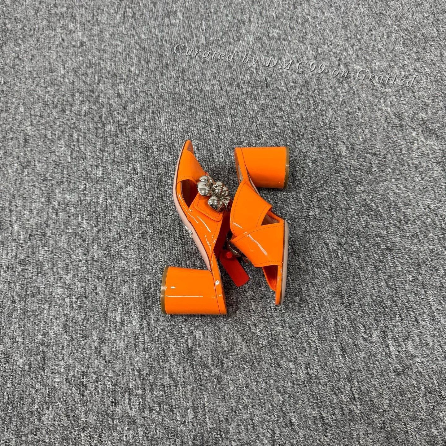 Prada Prada Orange Patent Leather Flower Block Heel Sandals Size US 6 / IT 36 - 6 Thumbnail