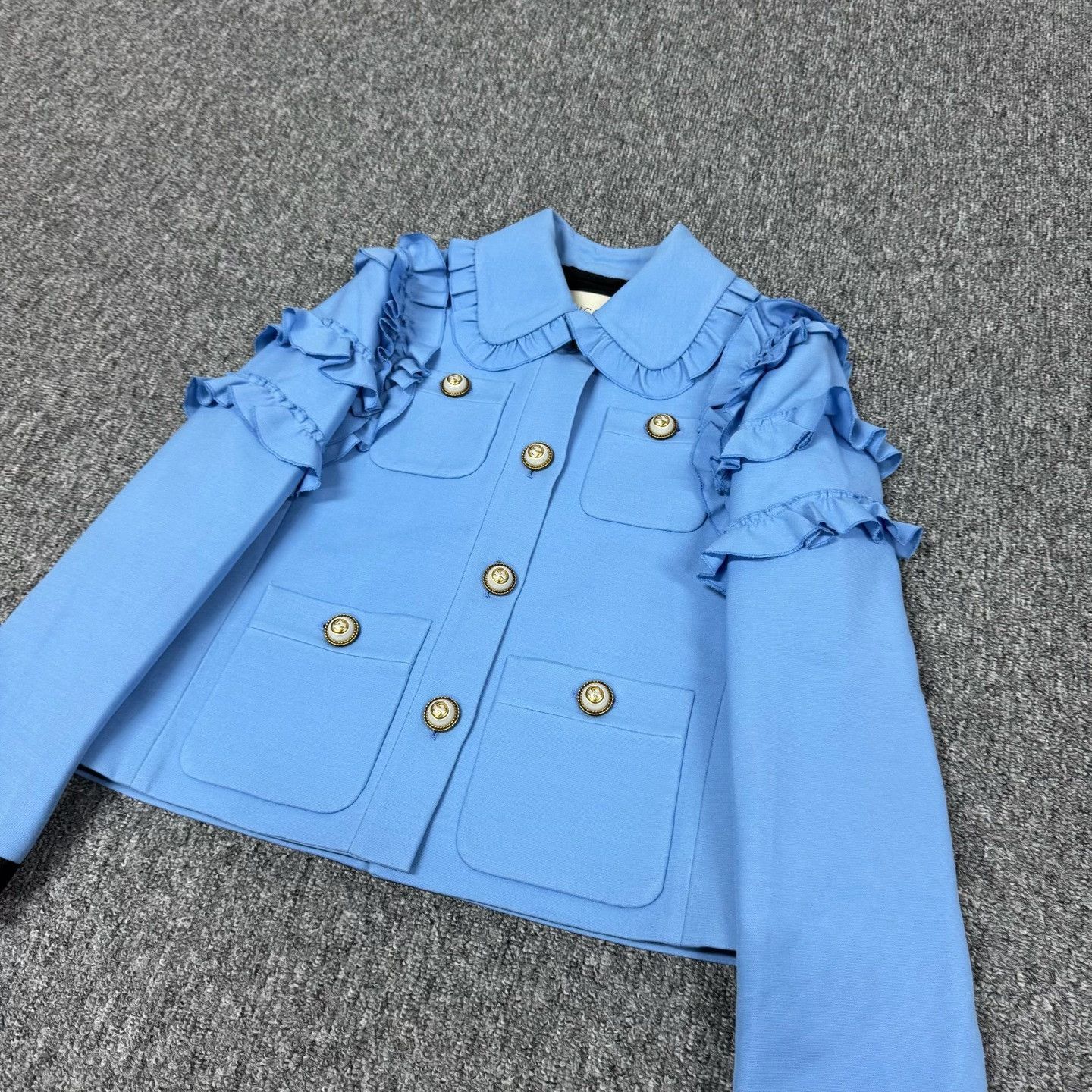 Gucci Gucci Blue Ruffle Short Coat Size 40 Size S / US 4 / IT 40 - 4 Thumbnail