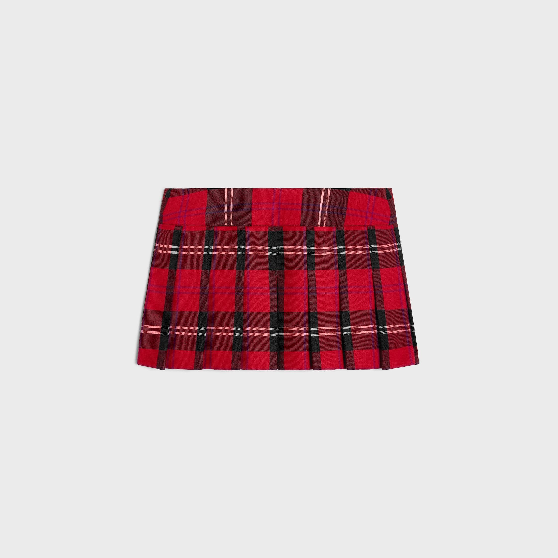 Celine PLEATED BANDEAU MINI SKIRT IN TARTAN WOOL red/black/chalk Size 29" - 2 Thumbnail