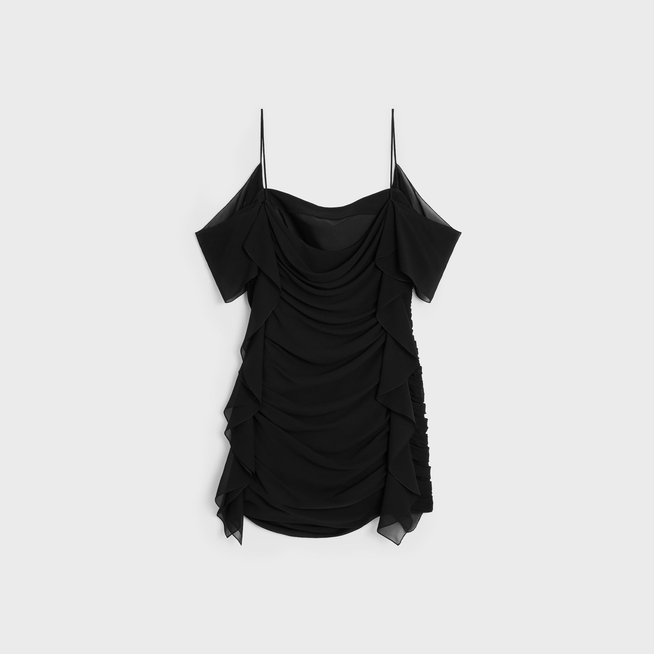 Celine DRAPED MINI DRESS IN SILK GEORGETTE black Size XXL / US 16-18 / IT 52-54 - 2 Thumbnail