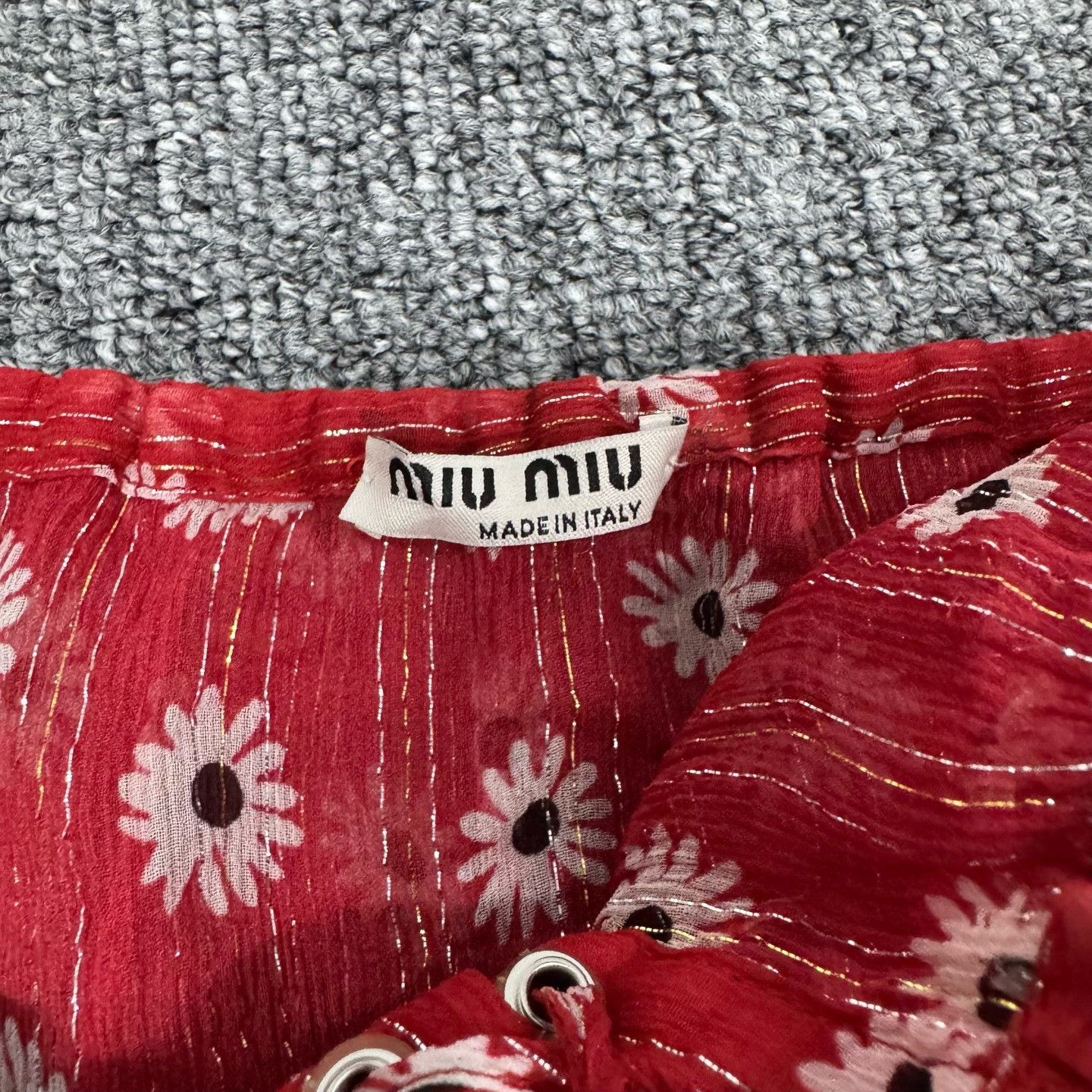 Miu Miu Miu Miu Floral Off-Shoulder Gold Thread Silk Top Size S / US 4 / IT 40 - 5 Thumbnail