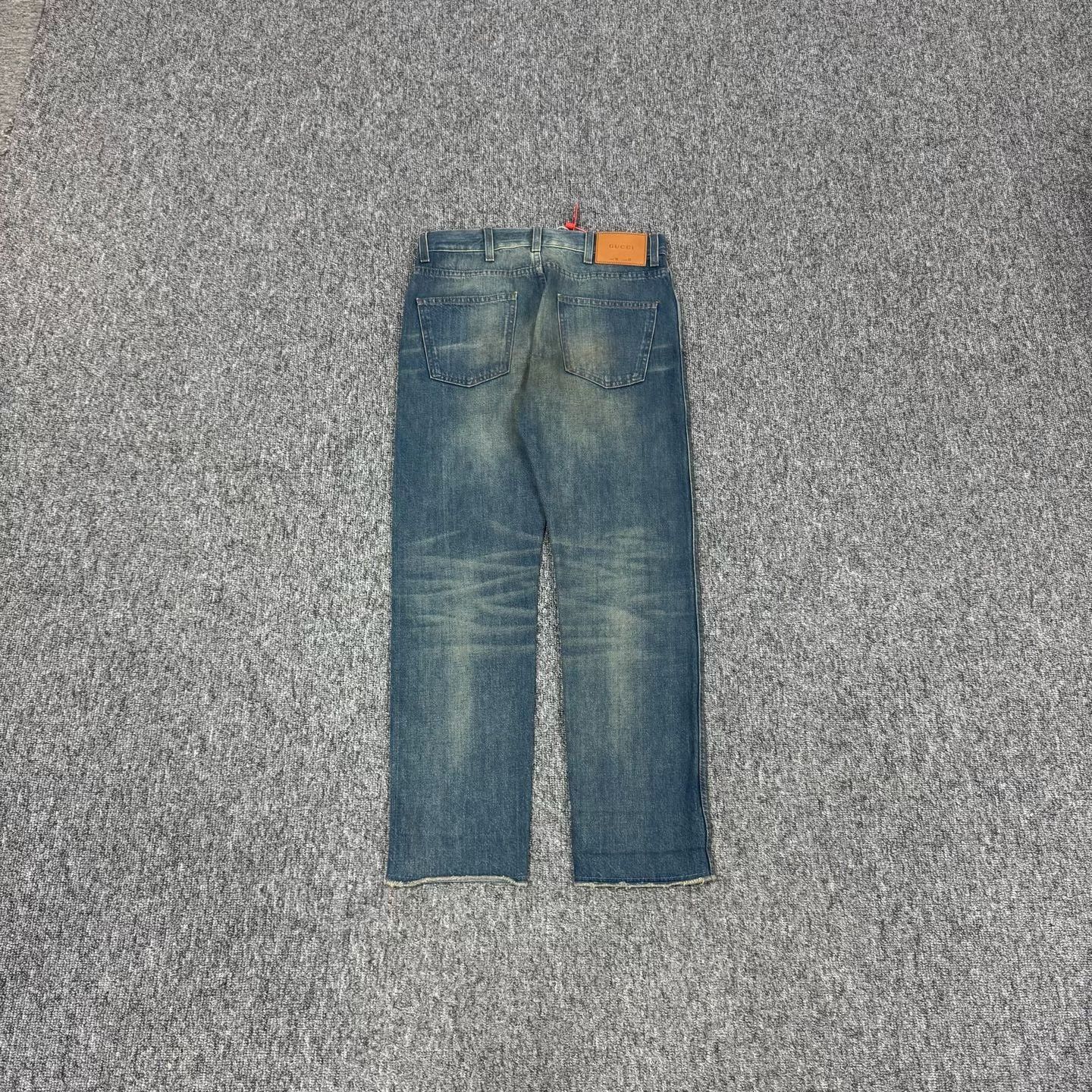 Gucci Gucci Snake Print Floral Washed Leather Patch Jeans Size 22" - 2 Thumbnail