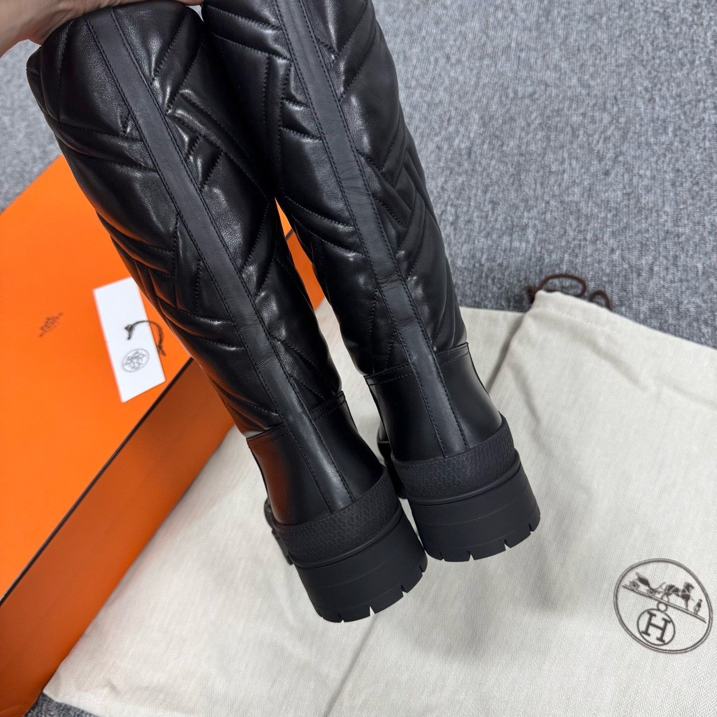 Hermes Hermes Black Logo Mid-Calf Platform Boots Size US 5.5 / IT 35.5 - 3 Thumbnail