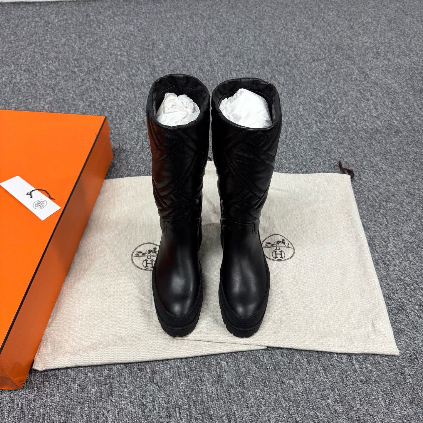 Hermes Hermes Black Logo Mid-Calf Platform Boots Size US 5.5 / IT 35.5 - 2 Thumbnail
