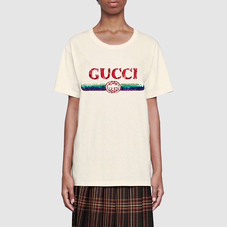 Gucci Gucci Sequined Logo T-Shirt White Size S Size S / US 4 / IT 40 - 10 Thumbnail