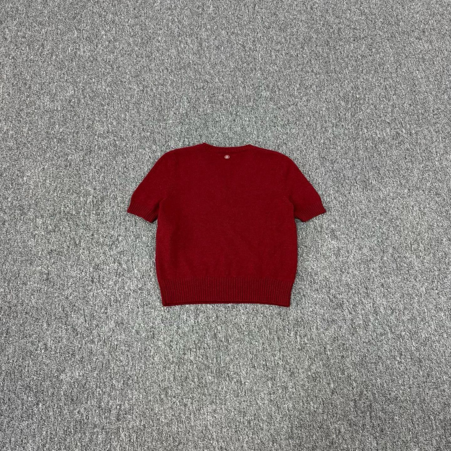 Chanel Chanel Red Double C Fitted V-Neck Knit Top Size XS / US 0-2 / IT 36-38 - 2 Thumbnail