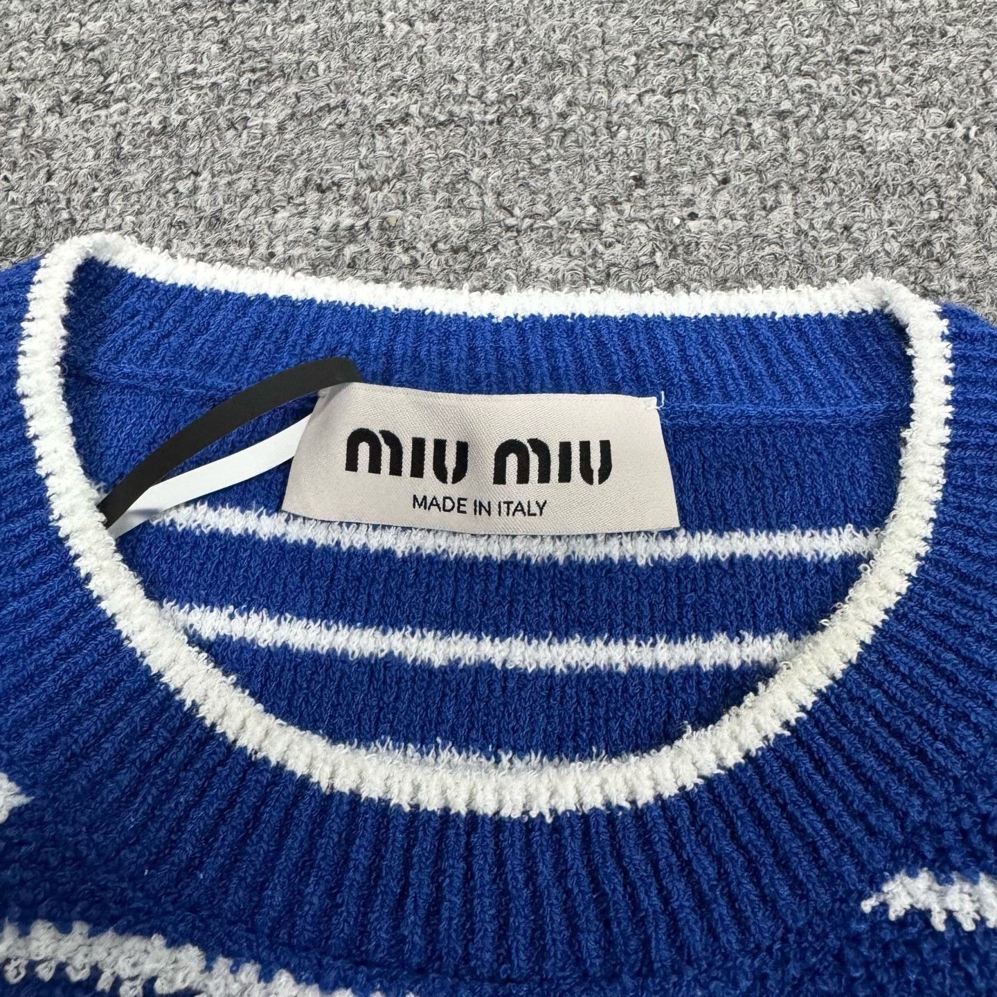 Miu Miu Miu Miu Blue White Stripe Logo Knit Top Size XS / US 0-2 / IT 36-38 - 5 Thumbnail