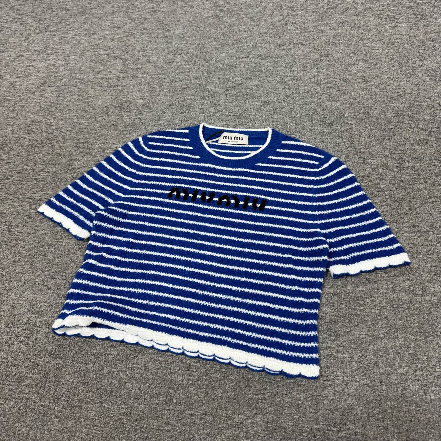 Miu Miu Miu Miu Blue White Stripe Logo Knit Top Size XS / US 0-2 / IT 36-38 - 3 Thumbnail