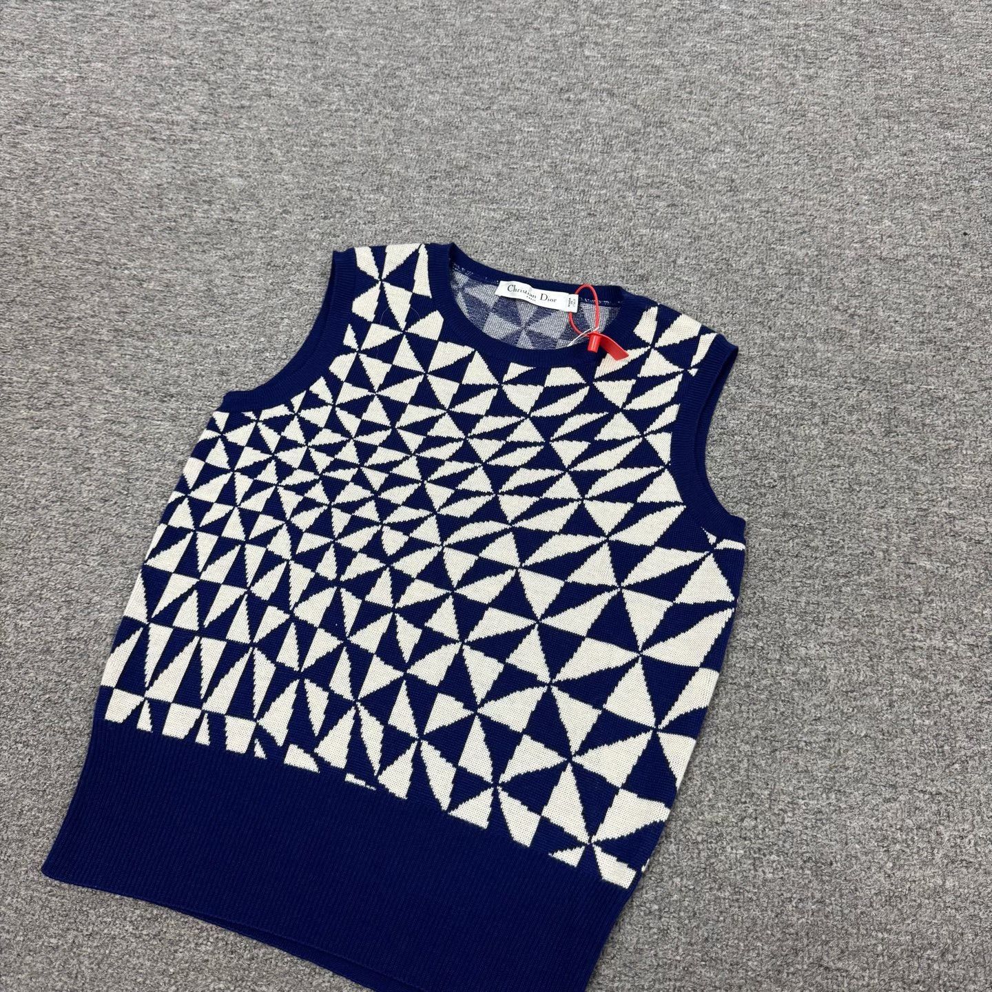Dior Dior Blue White Geometric Sleeveless Knit Vest Size S / US 4 / IT 40 - 3 Thumbnail