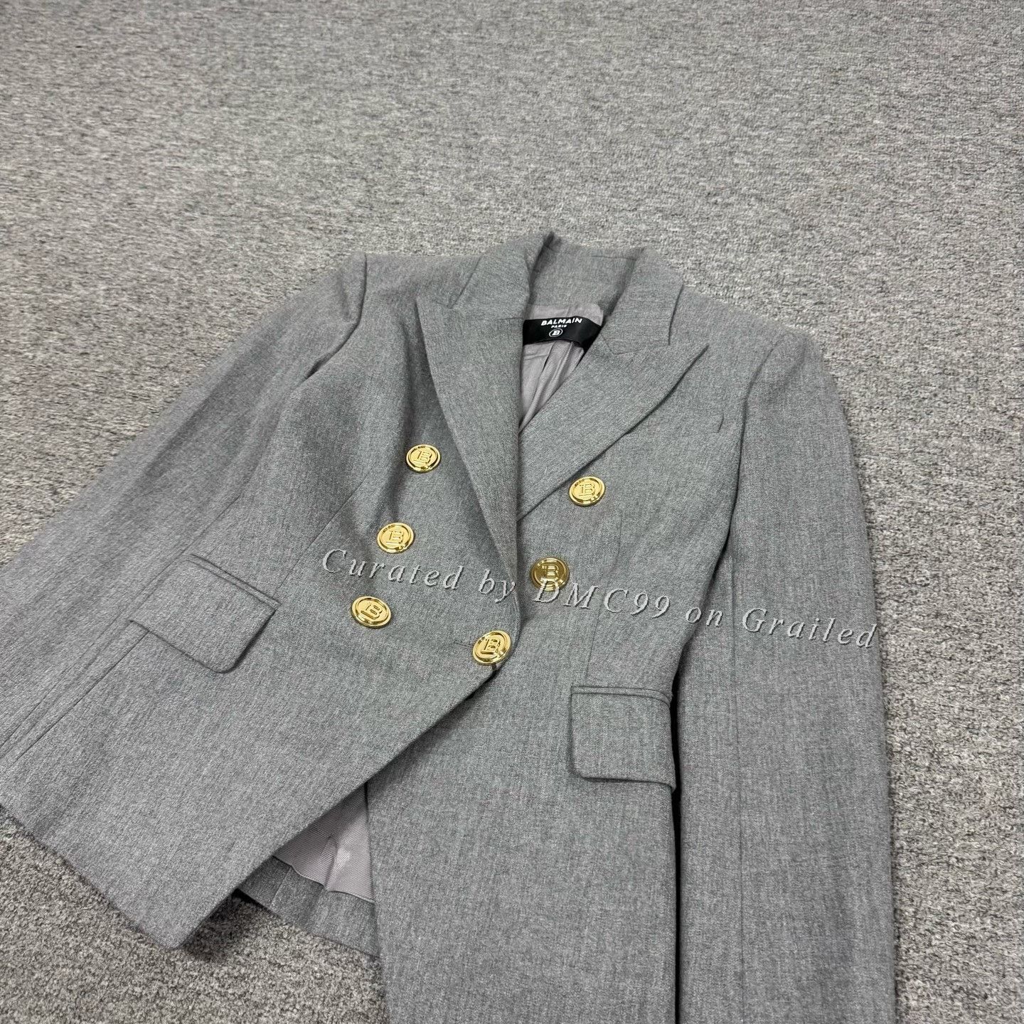Balmain Balmain Gray Double-Breasted Gold Button Blazer Size XXS / US 00 / IT 34 - 4 Thumbnail
