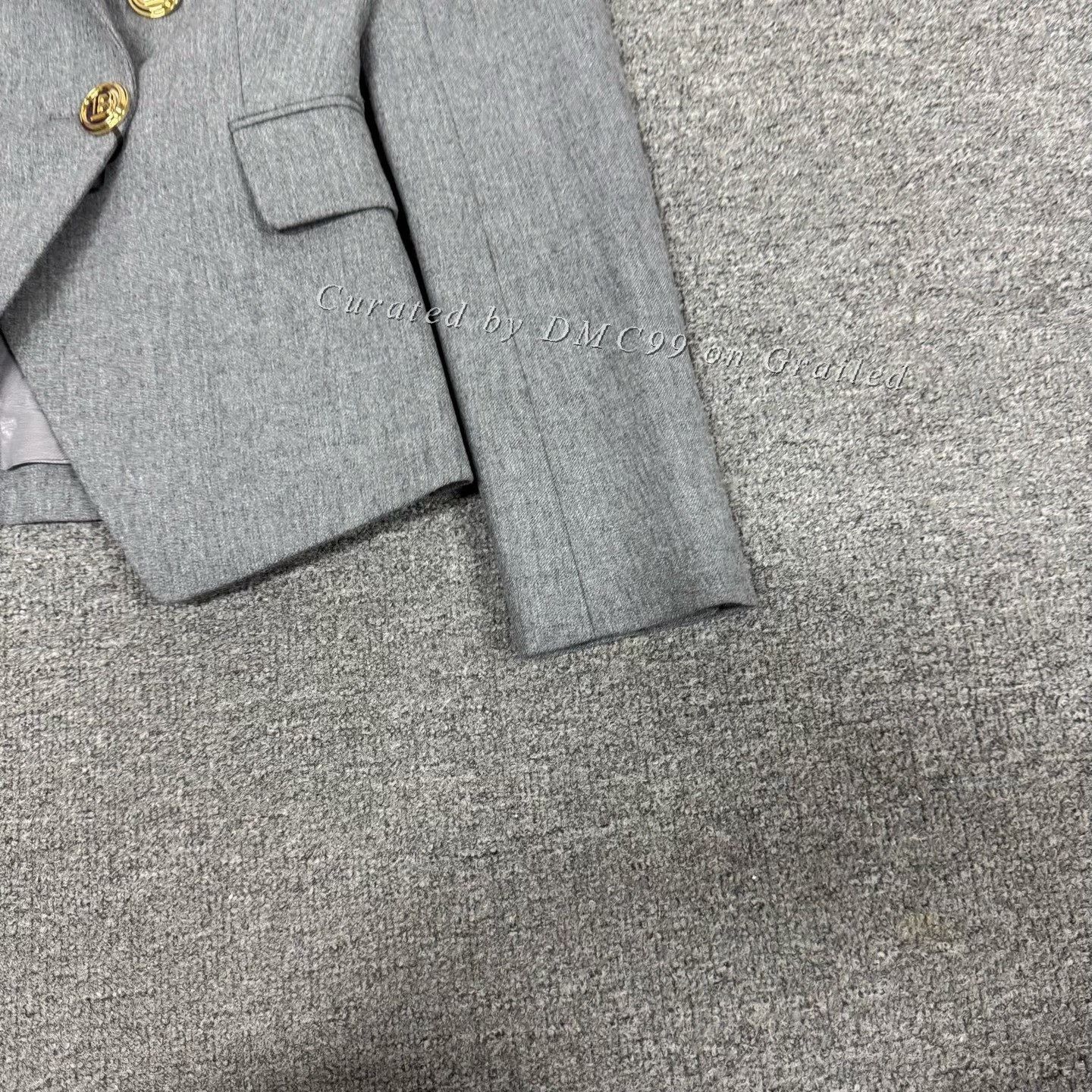 Balmain Balmain Gray Double-Breasted Gold Button Blazer Size XXS / US 00 / IT 34 - 3 Thumbnail