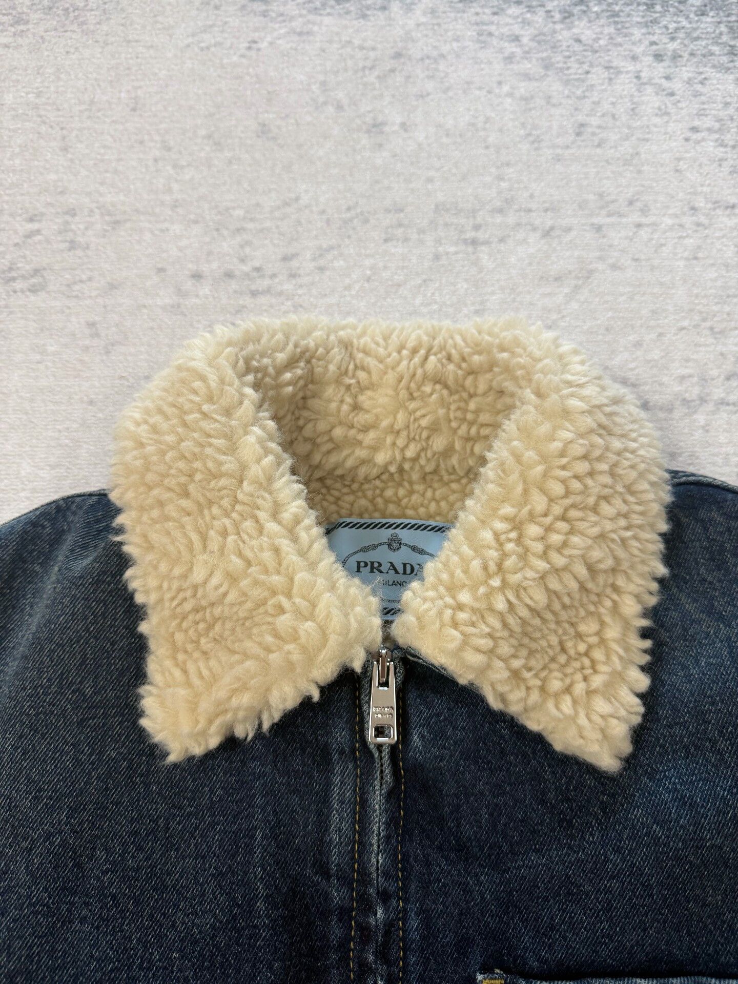 Prada Prada Blue Denim Shearling Triangle Jacket Size S / US 4 / IT 40 - 3 Thumbnail