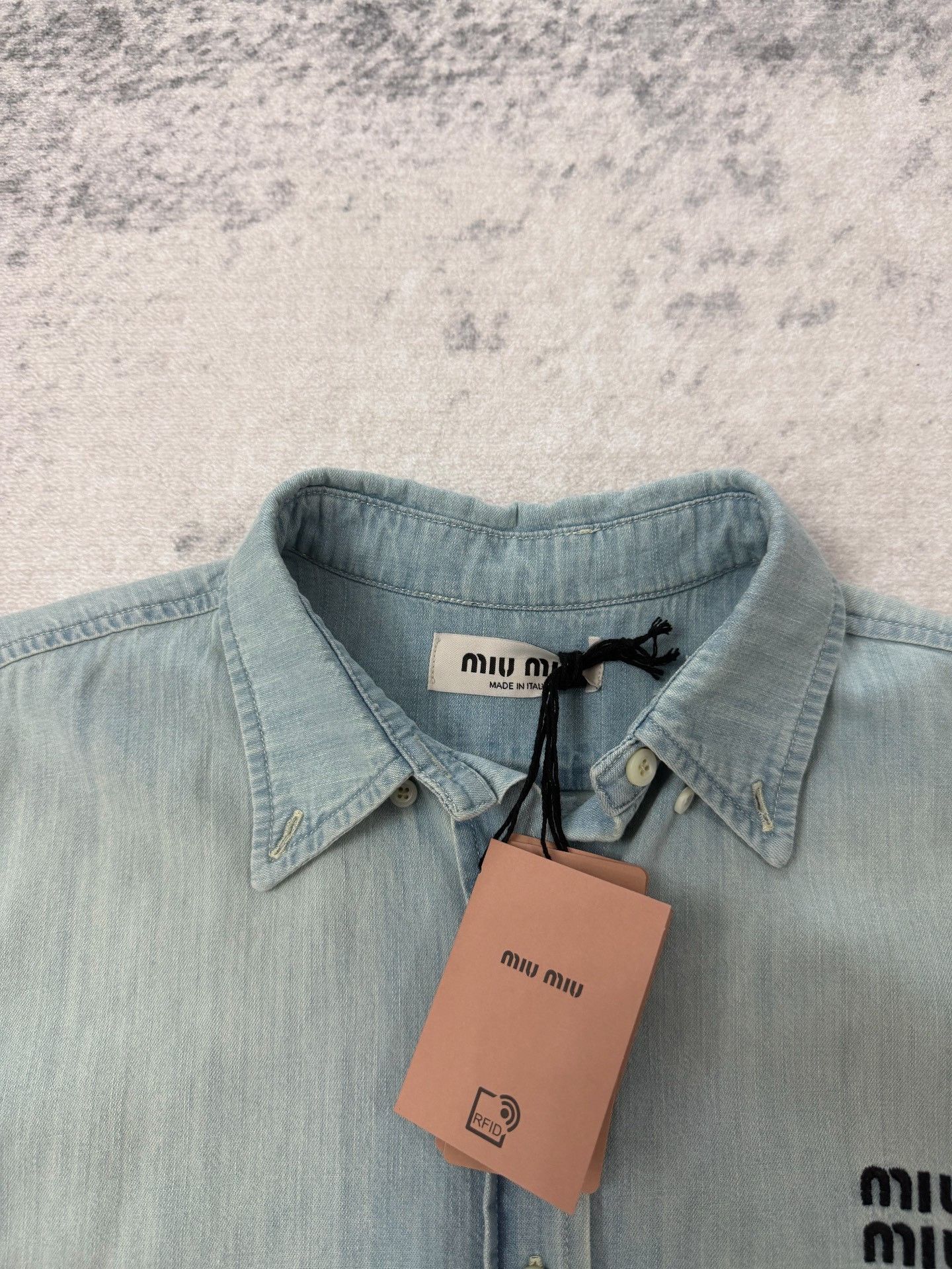 Miu Miu Miu Miu Blue Embroidered Logo Denim Shirt Size S / US 4 / IT 40 - 4 Thumbnail