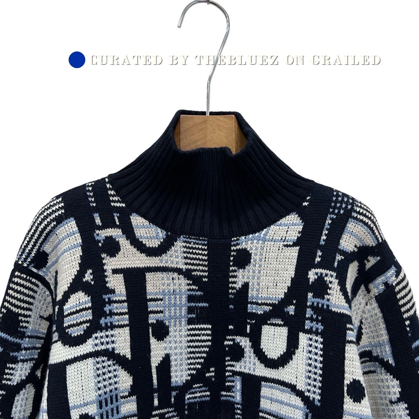 Dior Dior Navy Blue All-Over Print Wool Turtleneck Size S / US 4 / IT 40 - 3 Thumbnail