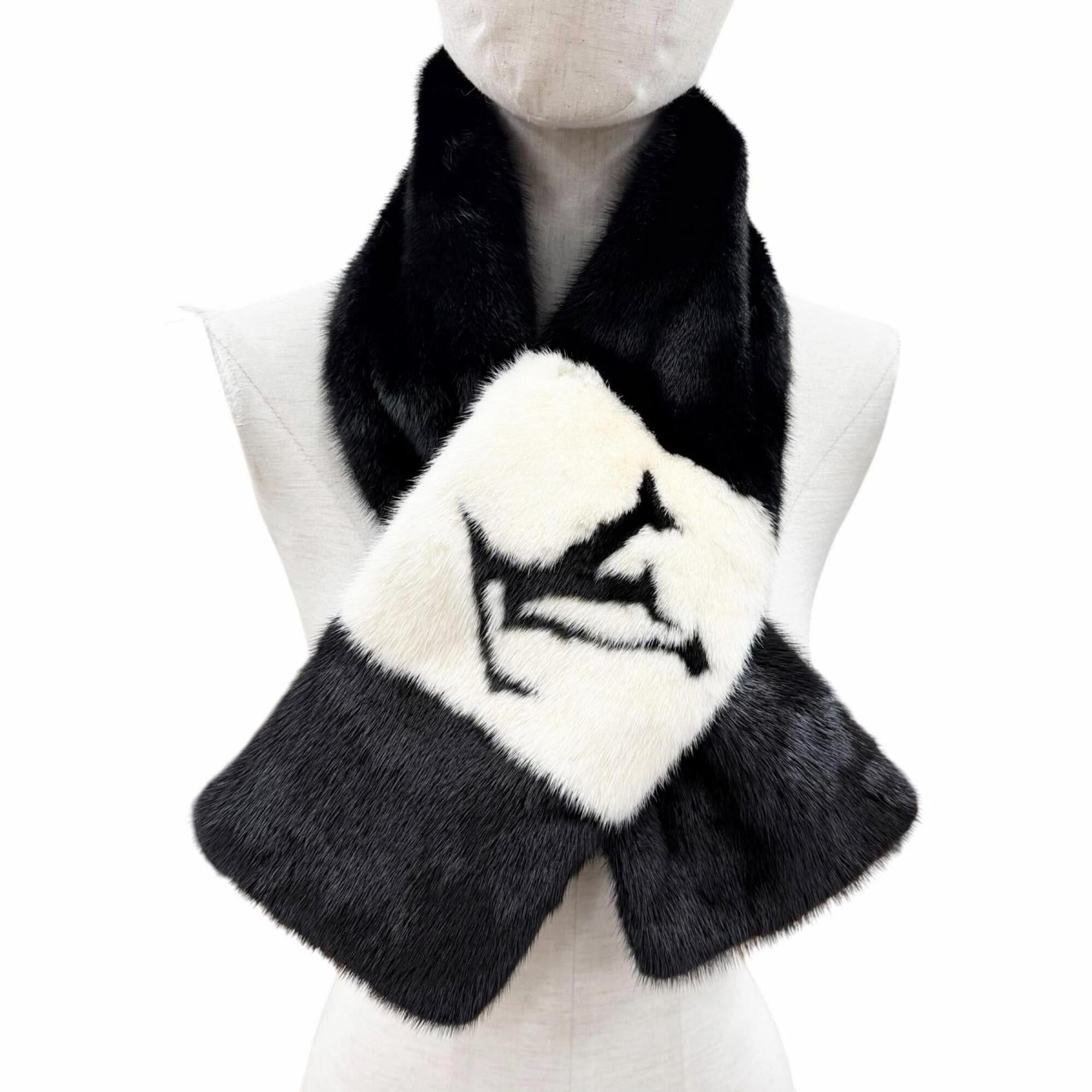 Louis Vuitton LOUIS VUITTON M77866 Echarpe Gogram Mink LV Logo Monogram Lining Tippet Shawl Black White Women's Size ONE SIZE - 4 Thumbnail