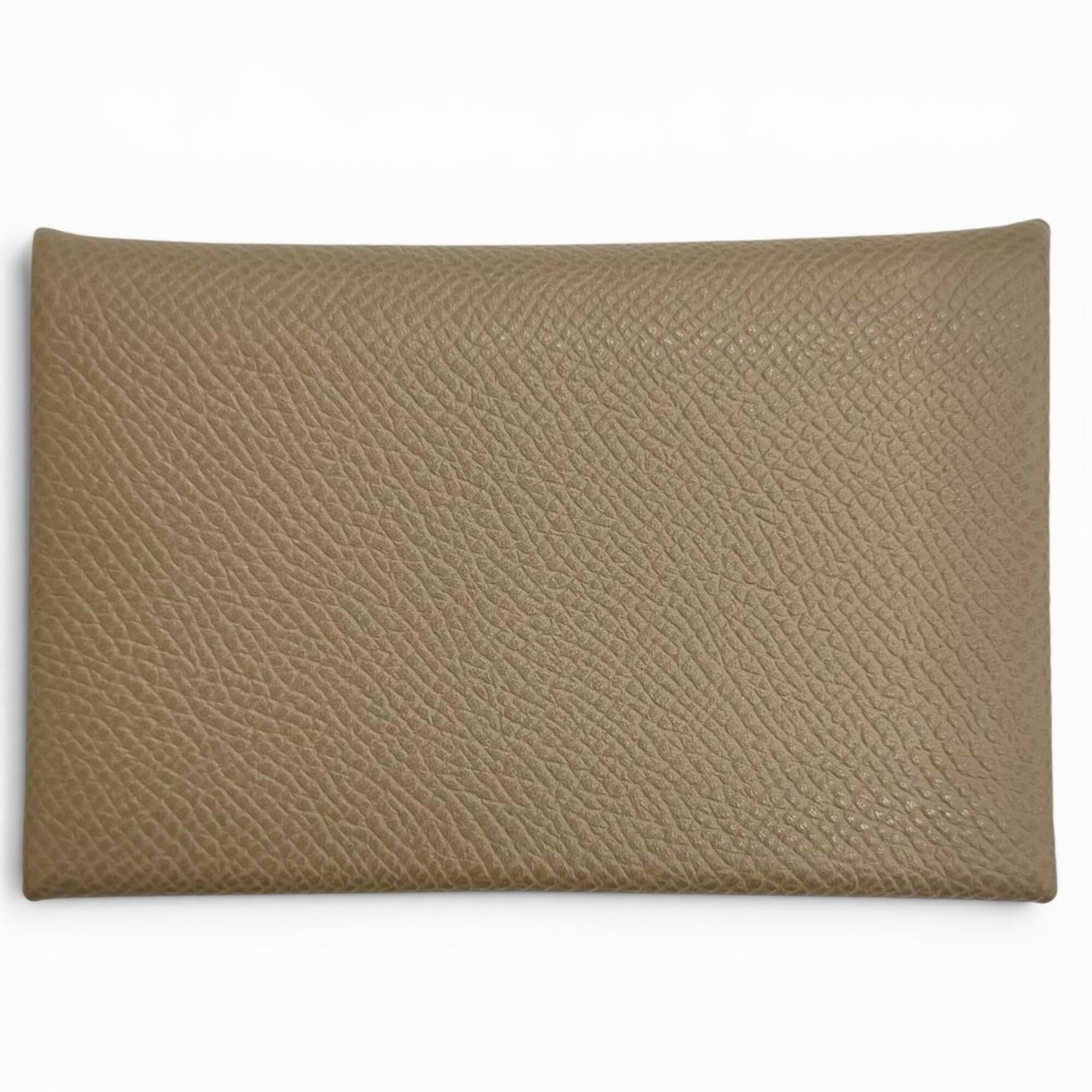 Hermes HERMES Calvi Veau Epsom Etoupe Silver Hardware Business Card Holder/Card Case with W Stamp, Made in France, Women's, Comes Box, Highly Recommended! Size ONE SIZE - 3 Thumbnail