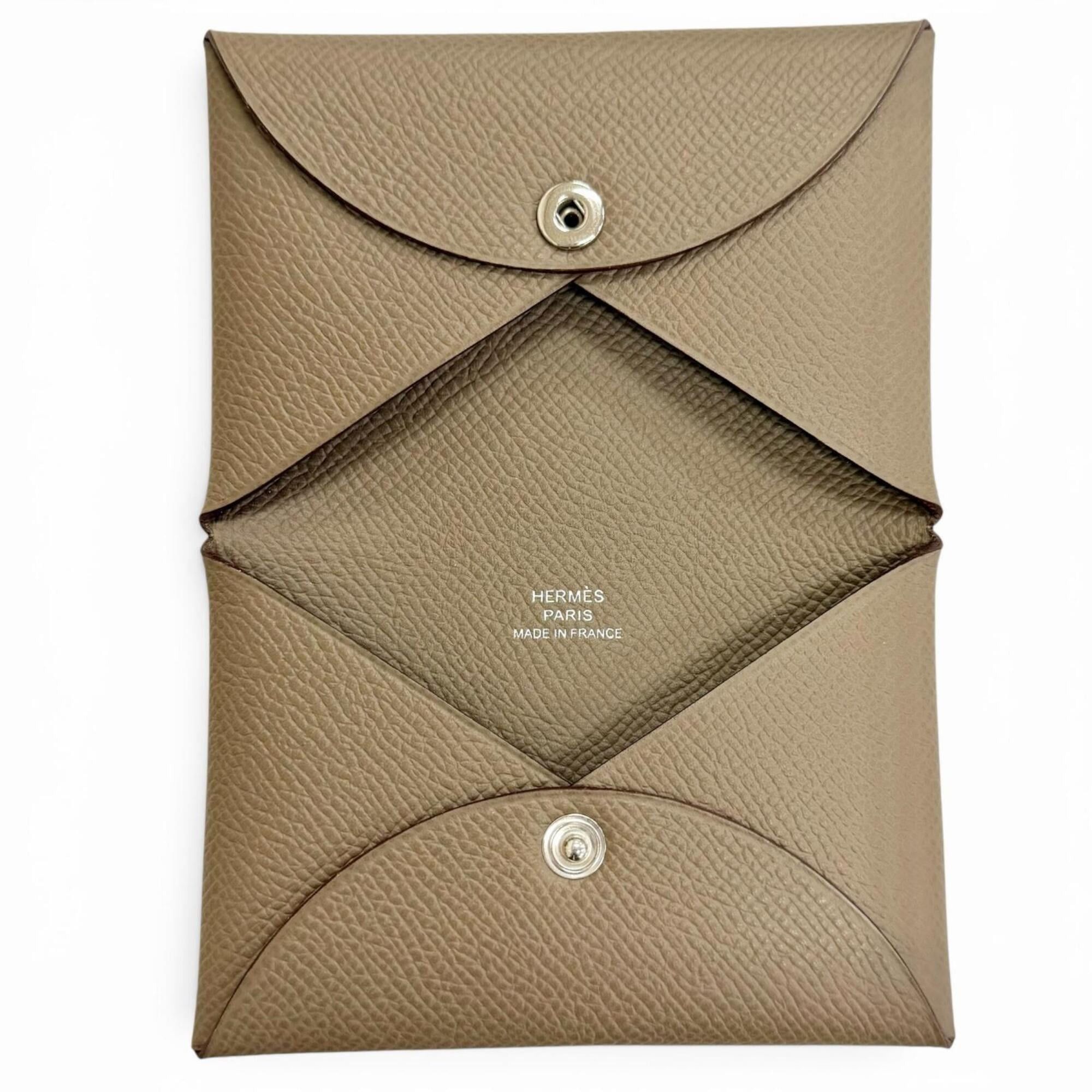 Hermes HERMES Calvi Veau Epsom Etoupe Silver Hardware Business Card Holder/Card Case with W Stamp, Made in France, Women's, Comes Box, Highly Recommended! Size ONE SIZE - 6 Thumbnail