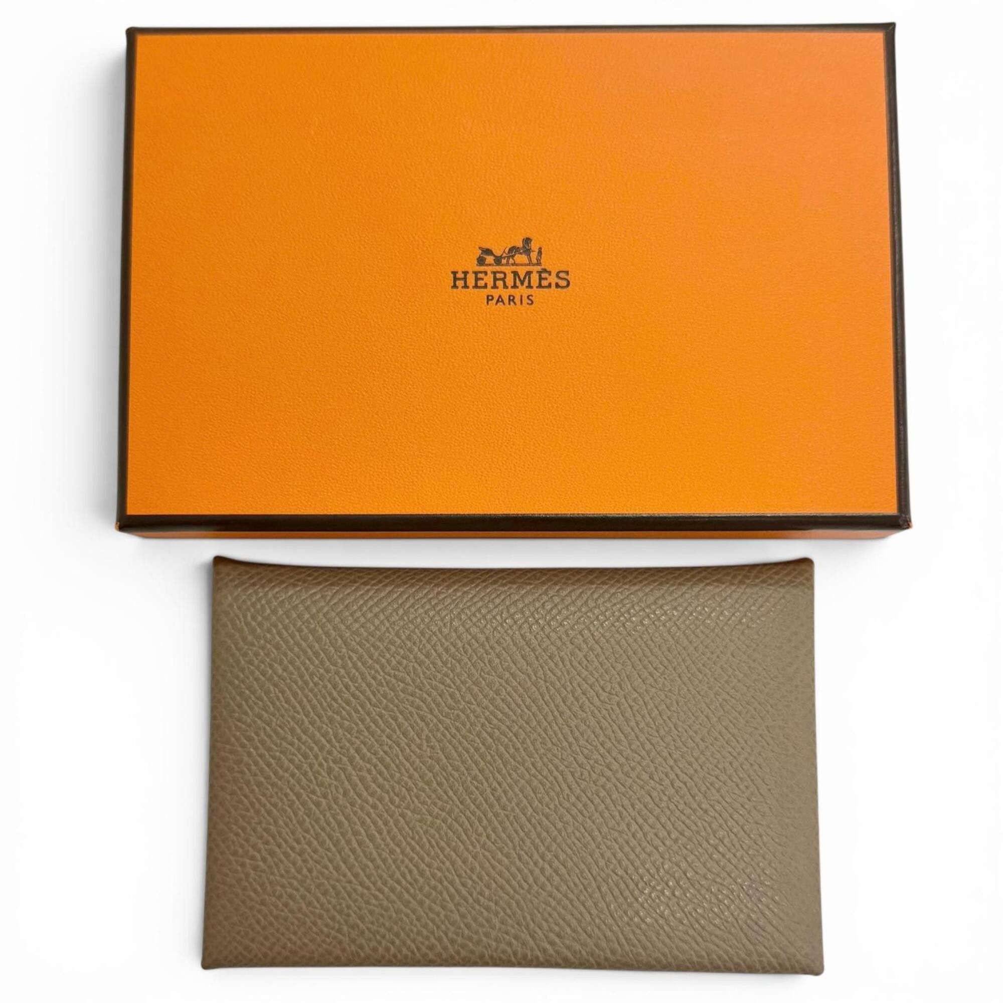 Hermes HERMES Calvi Veau Epsom Etoupe Silver Hardware Business Card Holder/Card Case with W Stamp, Made in France, Women's, Comes Box, Highly Recommended! Size ONE SIZE - 2 Thumbnail