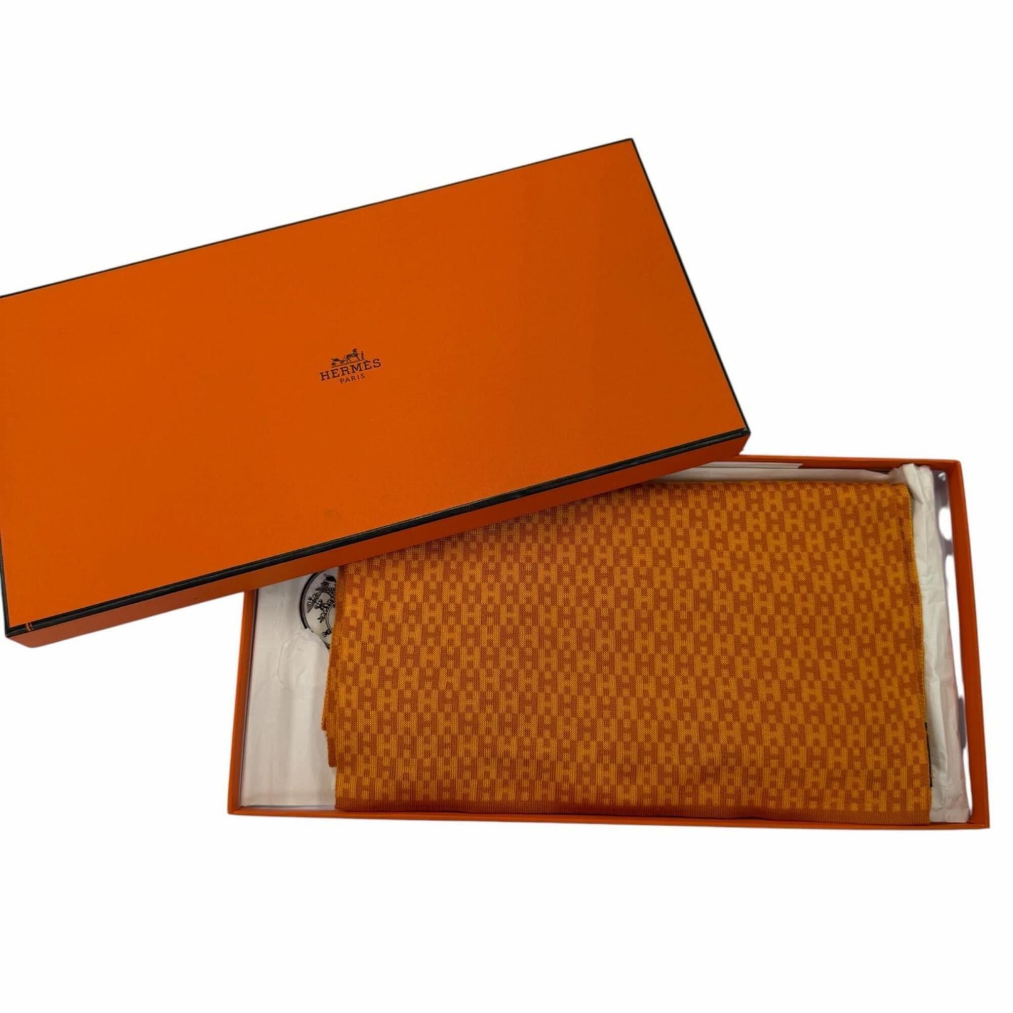 Hermes HERMES Vintage 100% Silk 90's H-Pattern Stole/Scarf, Orange, Made in Italy, Women's, with Box Size ONE SIZE - 2 Thumbnail