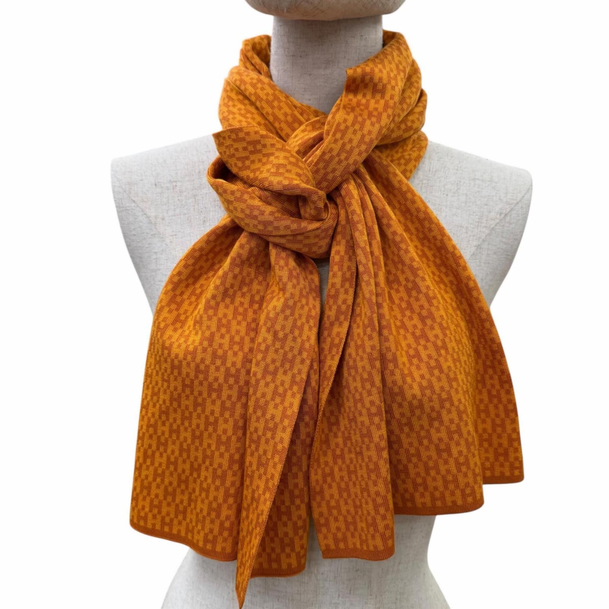 Hermes HERMES Vintage 100% Silk 90's H-Pattern Stole/Scarf, Orange, Made in Italy, Women's, with Box Size ONE SIZE - 4 Thumbnail