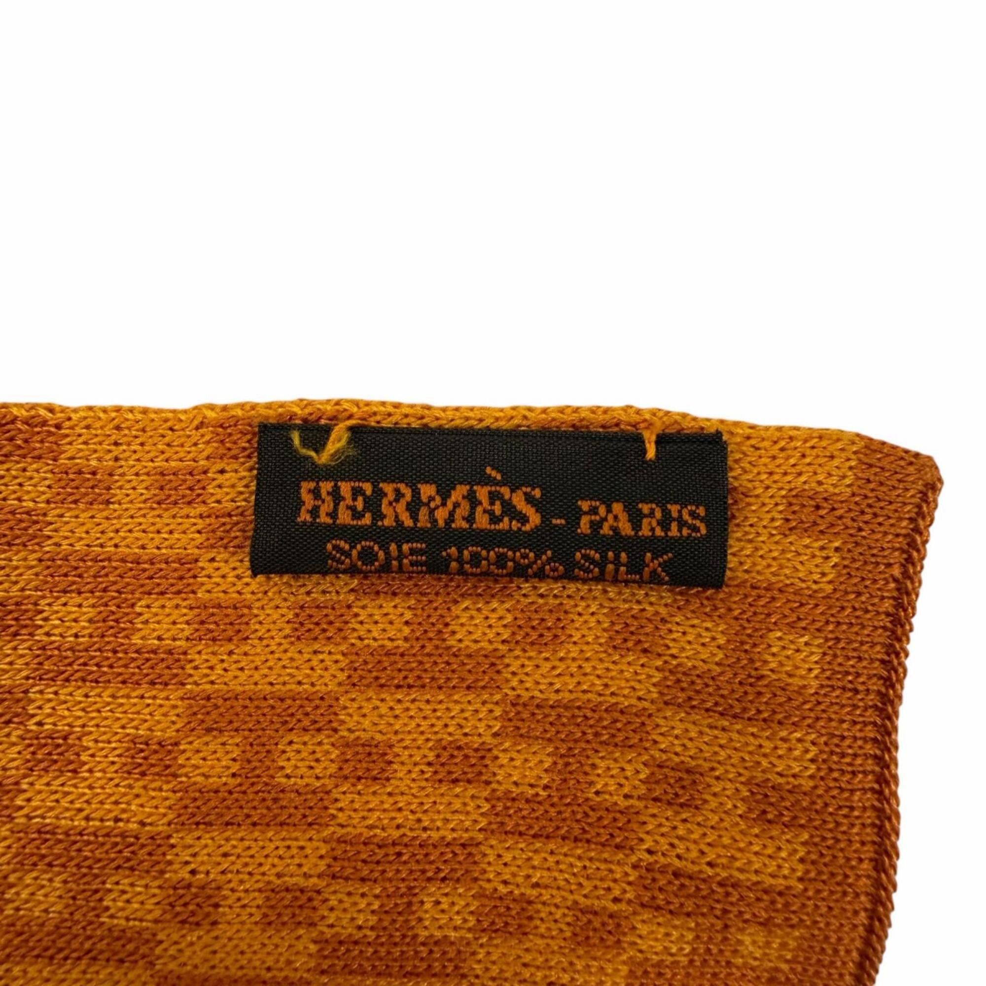 Hermes HERMES Vintage 100% Silk 90's H-Pattern Stole/Scarf, Orange, Made in Italy, Women's, with Box Size ONE SIZE - 6 Thumbnail
