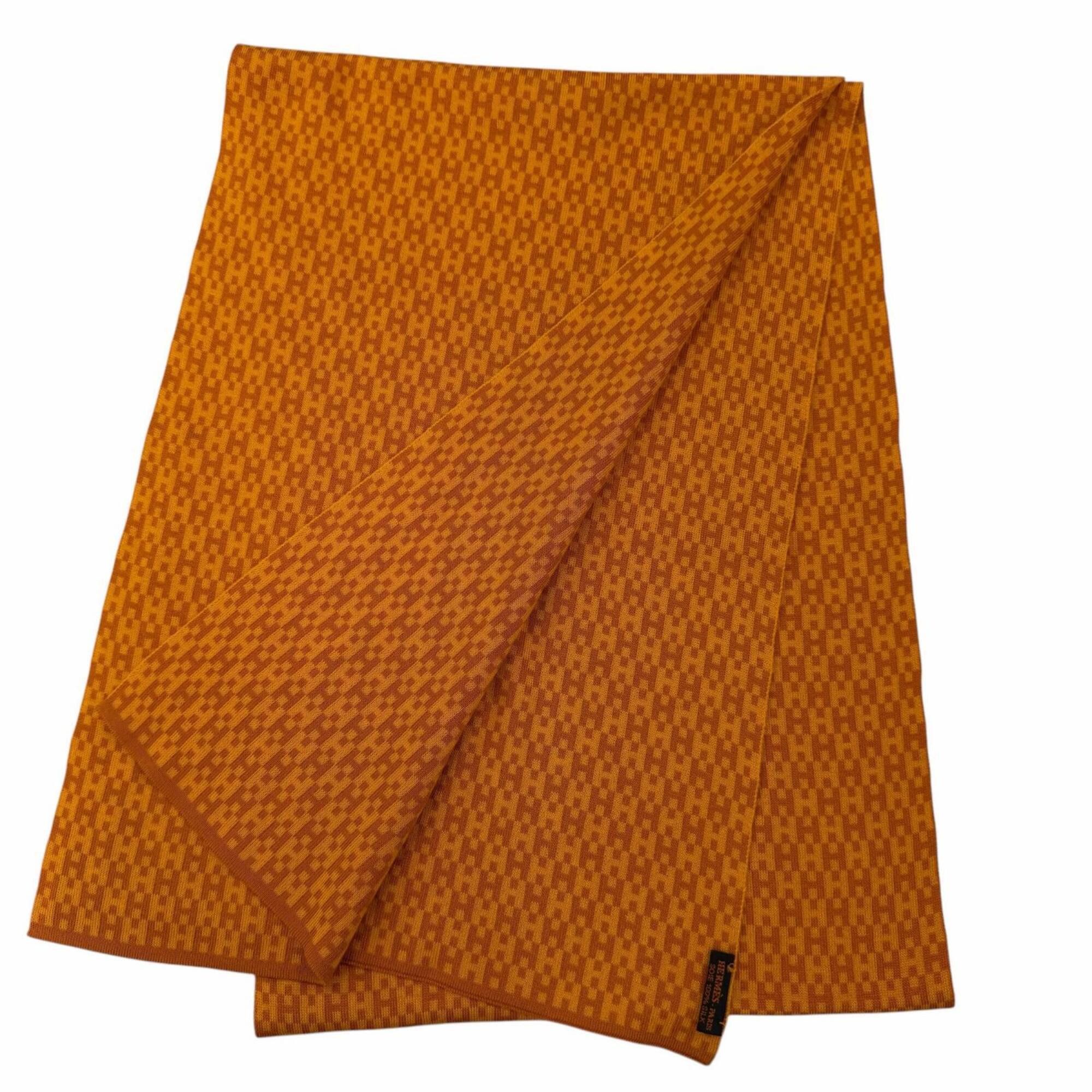 Hermes HERMES Vintage 100% Silk 90's H-Pattern Stole/Scarf, Orange, Made in Italy, Women's, with Box Size ONE SIZE - 3 Thumbnail