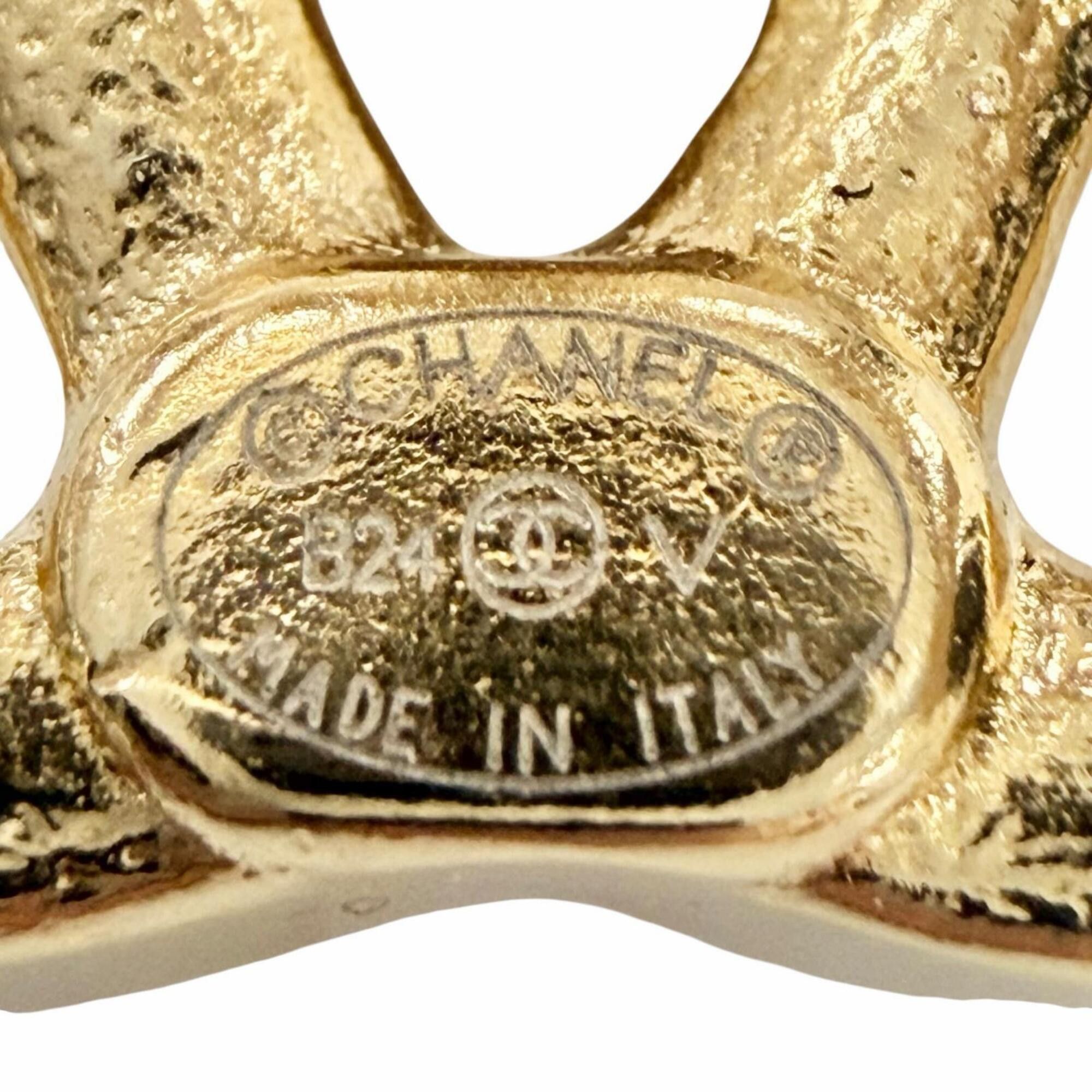 Chanel CHANEL B24V ABB375 Coco Mark Tweed Engraved Earrings, Gold, Made in Italy, Women's, with Box. (Pair) Size ONE SIZE - 7 Thumbnail