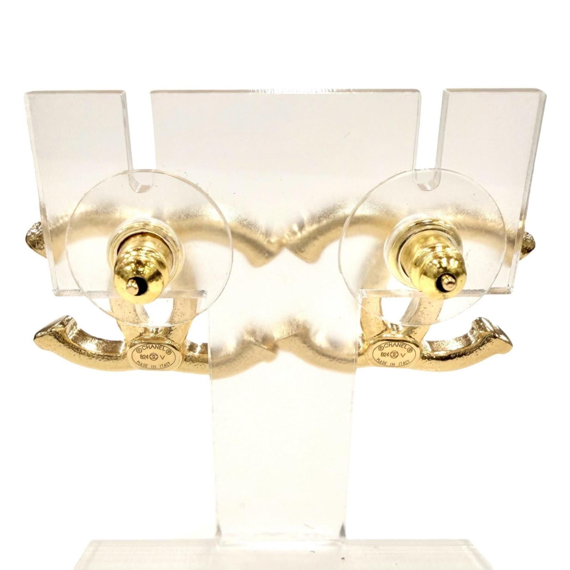 Chanel CHANEL B24V ABB375 Coco Mark Tweed Engraved Earrings, Gold, Made in Italy, Women's, with Box. (Pair) Size ONE SIZE - 4 Thumbnail