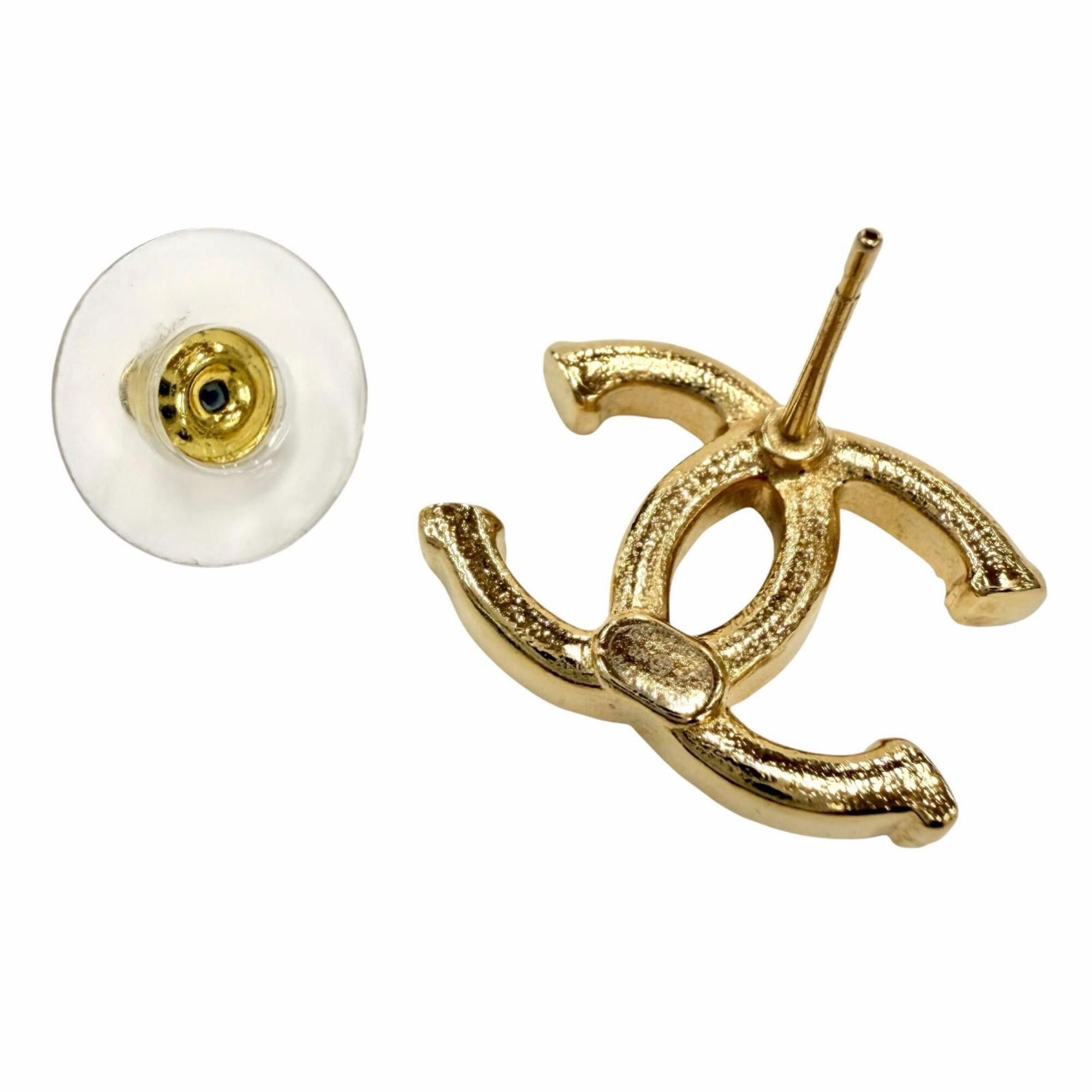 Chanel CHANEL B24V ABB375 Coco Mark Tweed Engraved Earrings, Gold, Made in Italy, Women's, with Box. (Pair) Size ONE SIZE - 6 Thumbnail