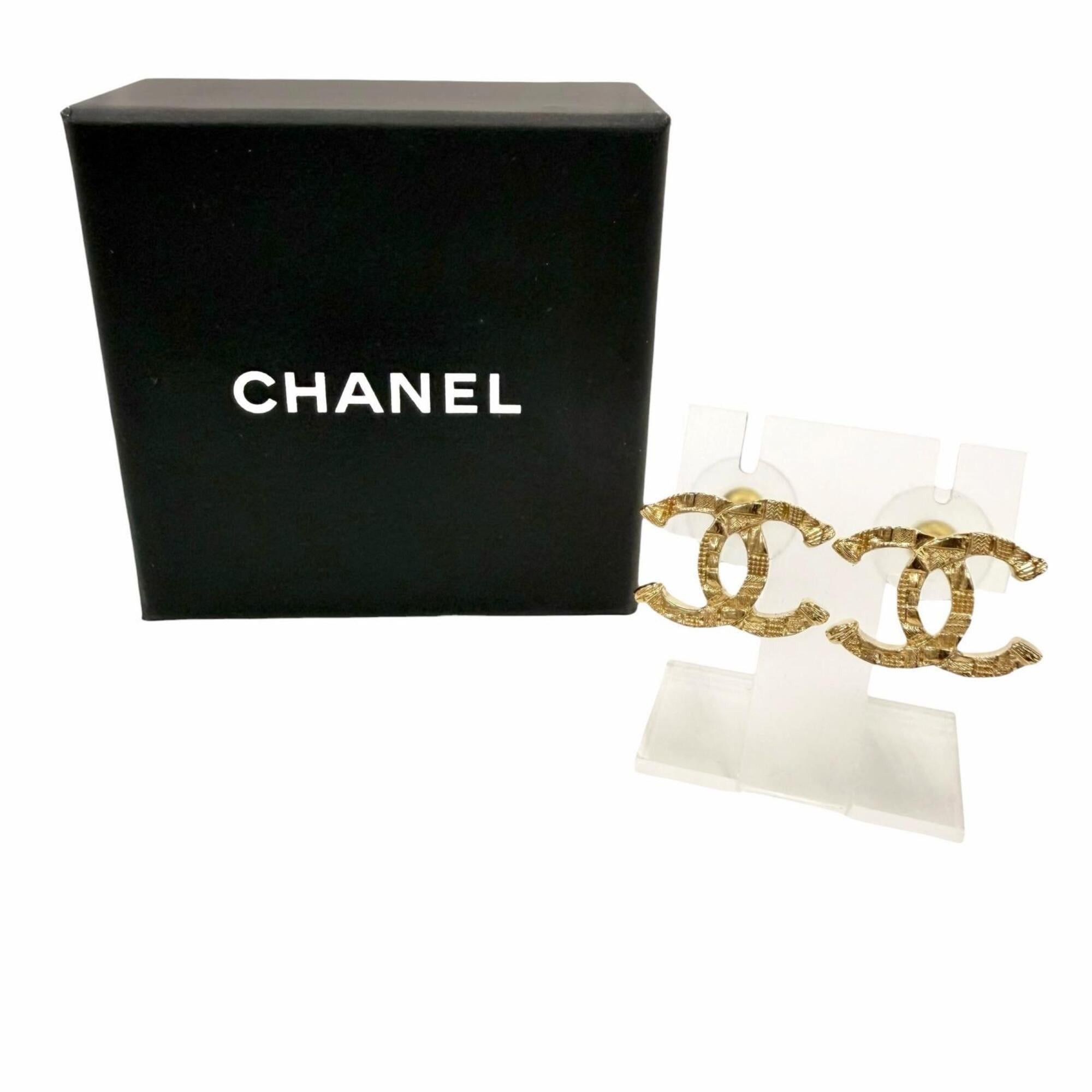 Chanel CHANEL B24V ABB375 Coco Mark Tweed Engraved Earrings, Gold, Made in Italy, Women's, with Box. (Pair) Size ONE SIZE - 2 Thumbnail
