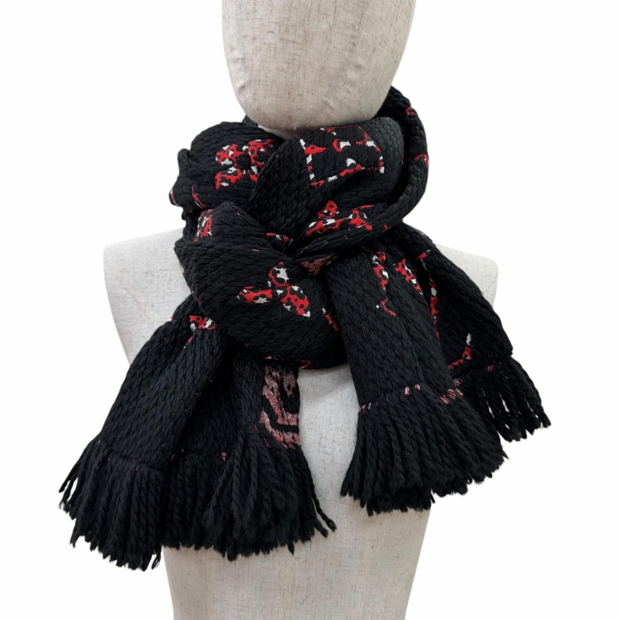 Louis Vuitton LOUIS VUITTON (Louis Vuitton) 2020 model M76345 Echarpe Giant Monogram Jungle Wool Silk Stole Scarf Black Made in Italy Authentic Women's Size ONE SIZE - 3 Thumbnail