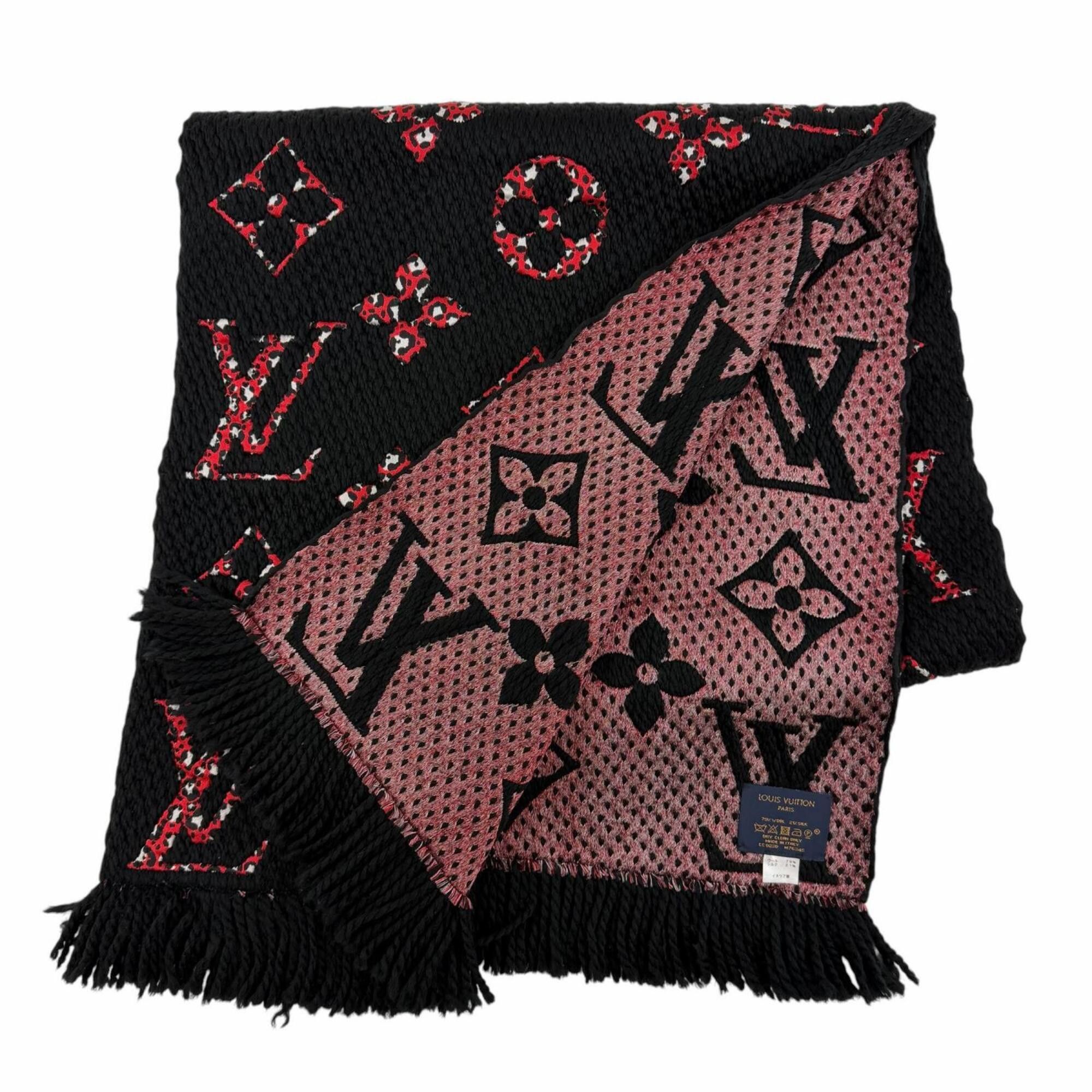 Louis Vuitton LOUIS VUITTON (Louis Vuitton) 2020 model M76345 Echarpe Giant Monogram Jungle Wool Silk Stole Scarf Black Made in Italy Authentic Women's Size ONE SIZE - 2 Thumbnail