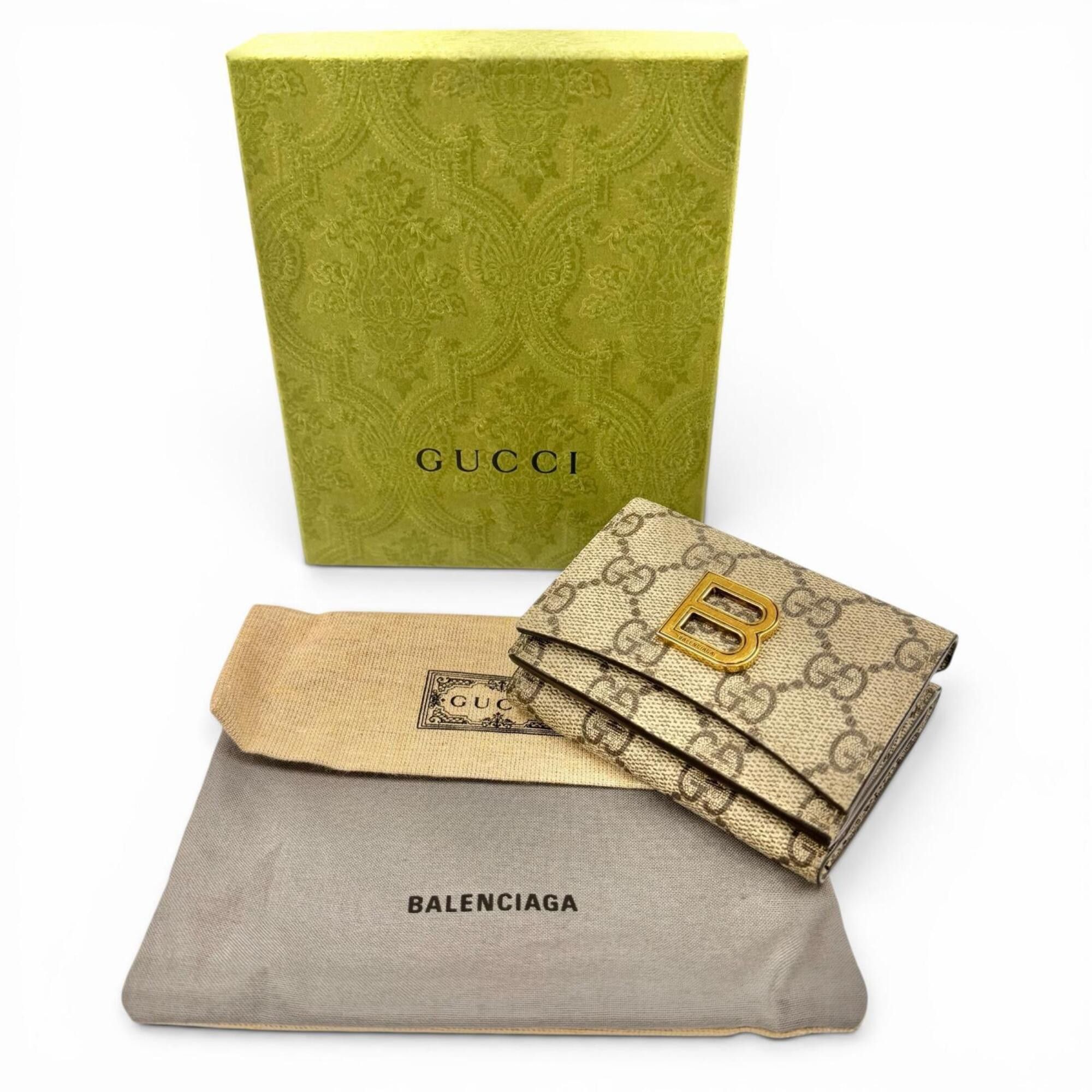 Gucci GUCCI x BALENCIAGA 681700 GG Supreme Canvas The Hacker Project Logo Plate Compact Tri-fold Wallet Beige Brown Gold Hardware Made in Italy Women's Comes with Dust Bag Size ONE SIZE - 2 Thumbnail