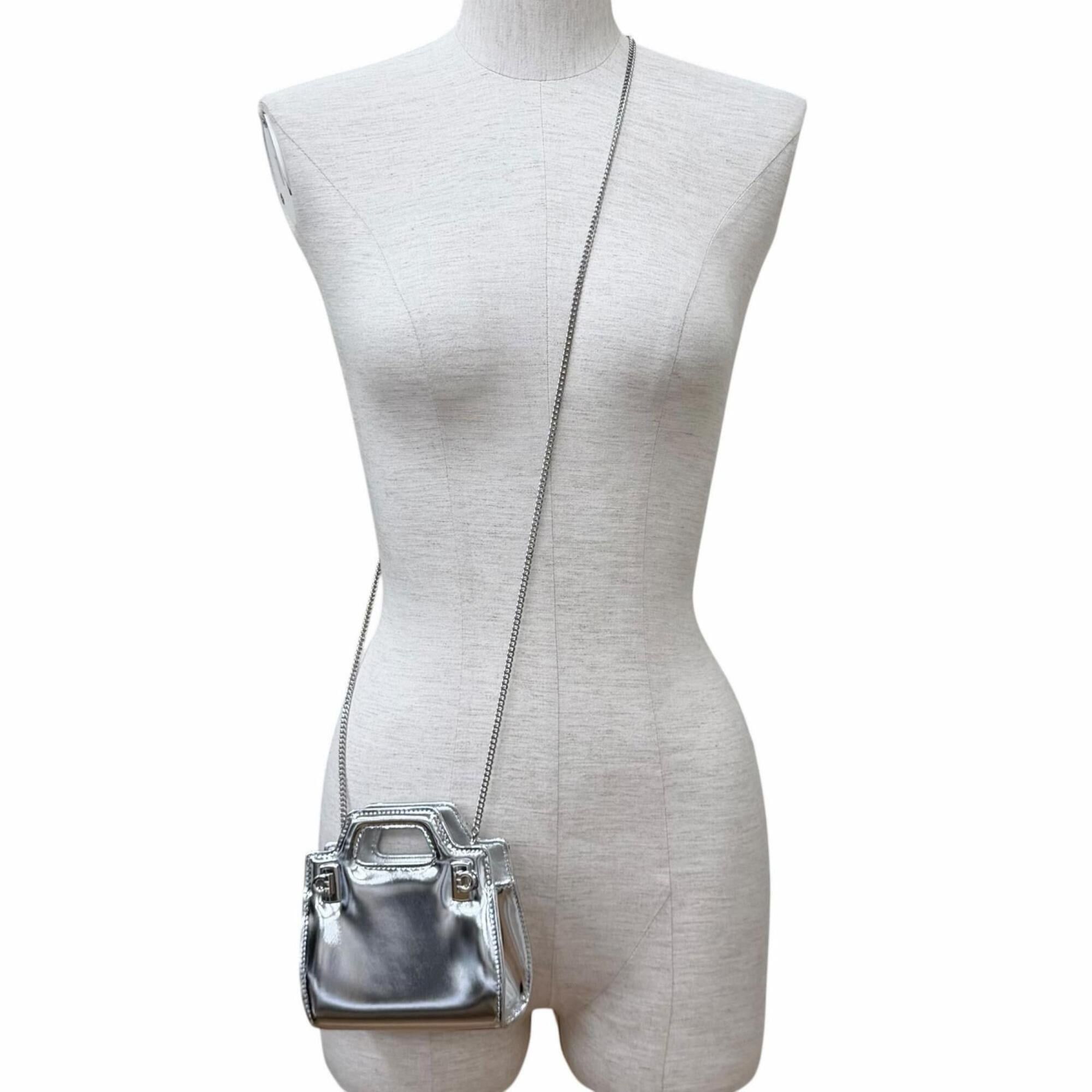 Salvatore Ferragamo Salvatore Ferragamo FERRAGAMO Wanda Mini Gancini Leather 2-Way Chain Shoulder Pouch Bag, Silver, Made in Italy, Women's, with Dust Bag Size ONE SIZE - 5 Thumbnail