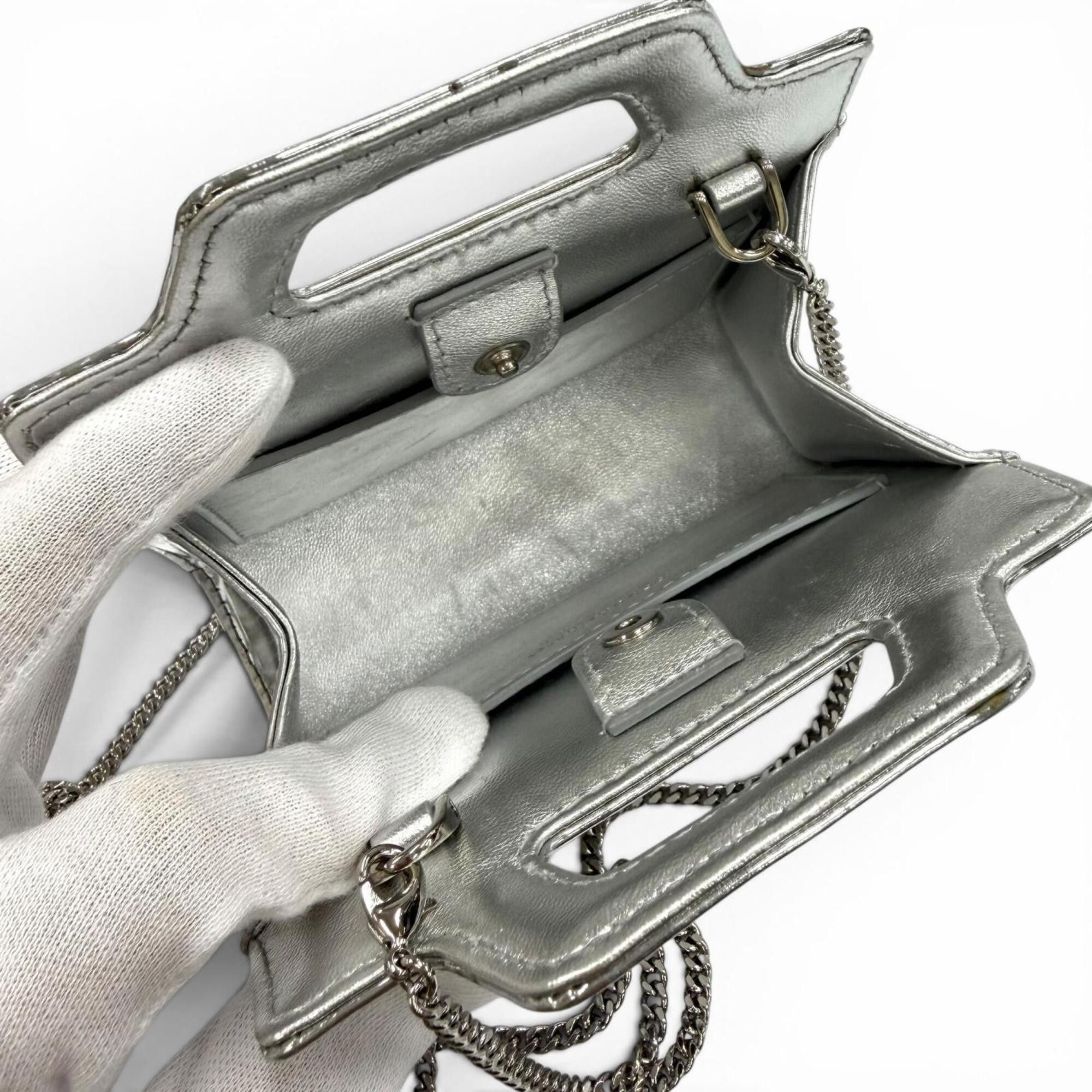 Salvatore Ferragamo Salvatore Ferragamo FERRAGAMO Wanda Mini Gancini Leather 2-Way Chain Shoulder Pouch Bag, Silver, Made in Italy, Women's, with Dust Bag Size ONE SIZE - 6 Thumbnail