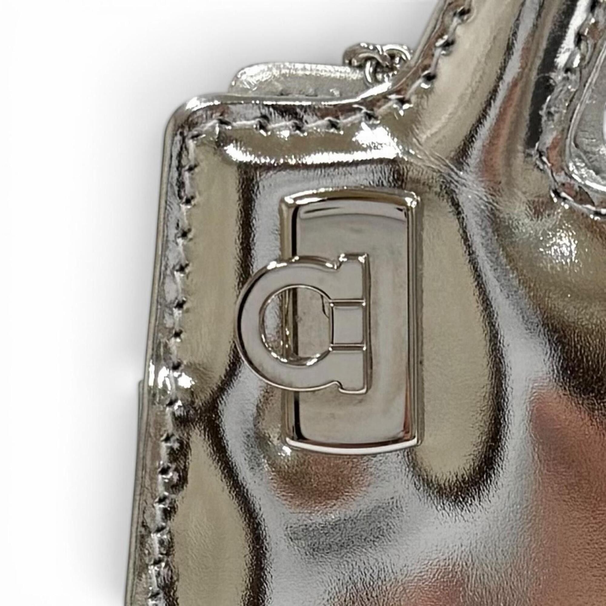 Salvatore Ferragamo Salvatore Ferragamo FERRAGAMO Wanda Mini Gancini Leather 2-Way Chain Shoulder Pouch Bag, Silver, Made in Italy, Women's, with Dust Bag Size ONE SIZE - 11 Thumbnail