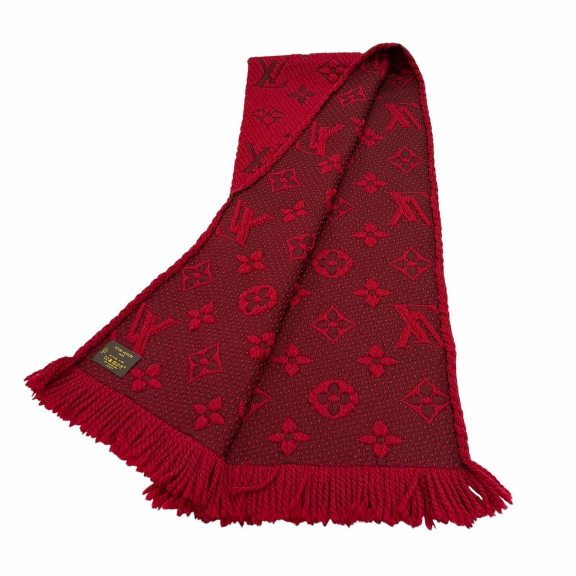Louis Vuitton LOUIS VUITTON 413287 Echarle Logo Mania Wool Silk Blend Ruby Fringe Stole Scarf Made in Italy Women's Size ONE SIZE - 2 Thumbnail