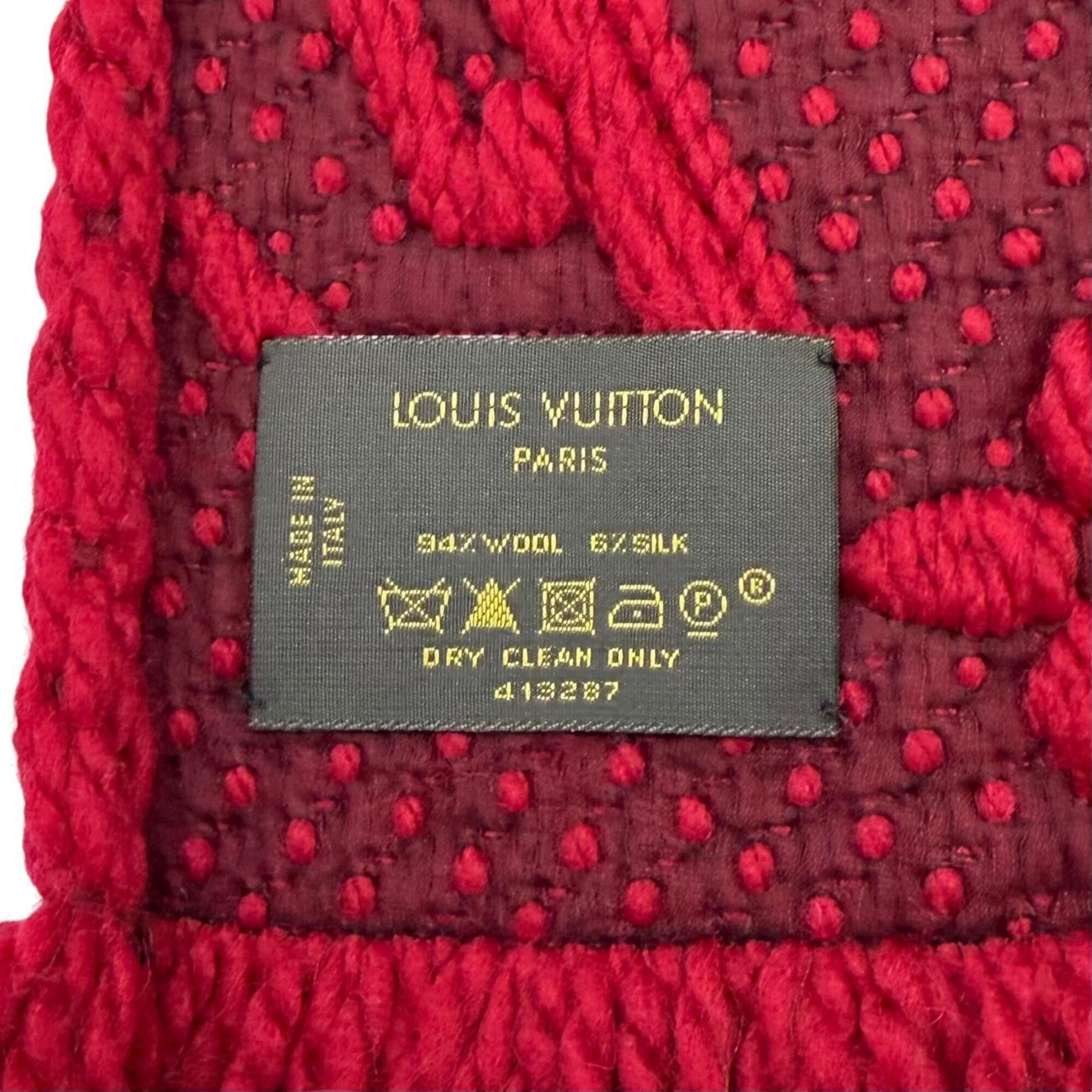 Louis Vuitton LOUIS VUITTON 413287 Echarle Logo Mania Wool Silk Blend Ruby Fringe Stole Scarf Made in Italy Women's Size ONE SIZE - 6 Thumbnail