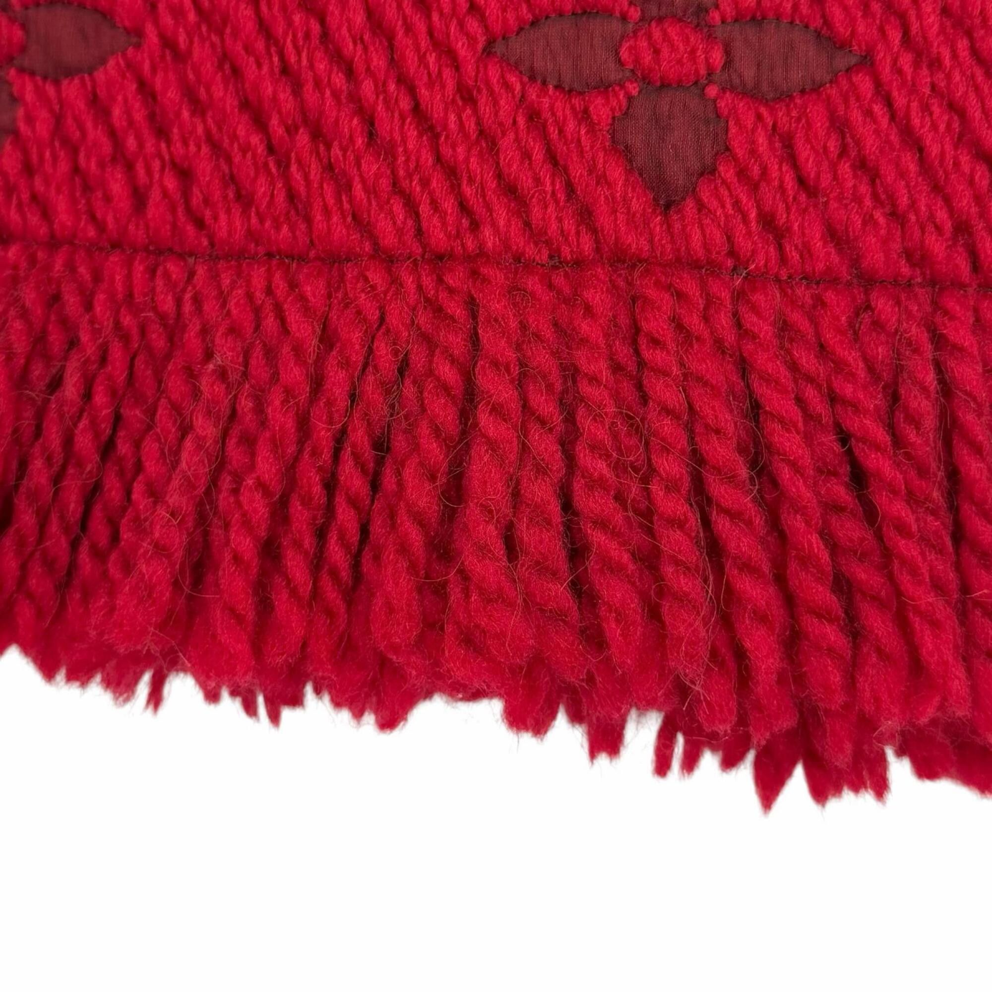 Louis Vuitton LOUIS VUITTON 413287 Echarle Logo Mania Wool Silk Blend Ruby Fringe Stole Scarf Made in Italy Women's Size ONE SIZE - 4 Thumbnail