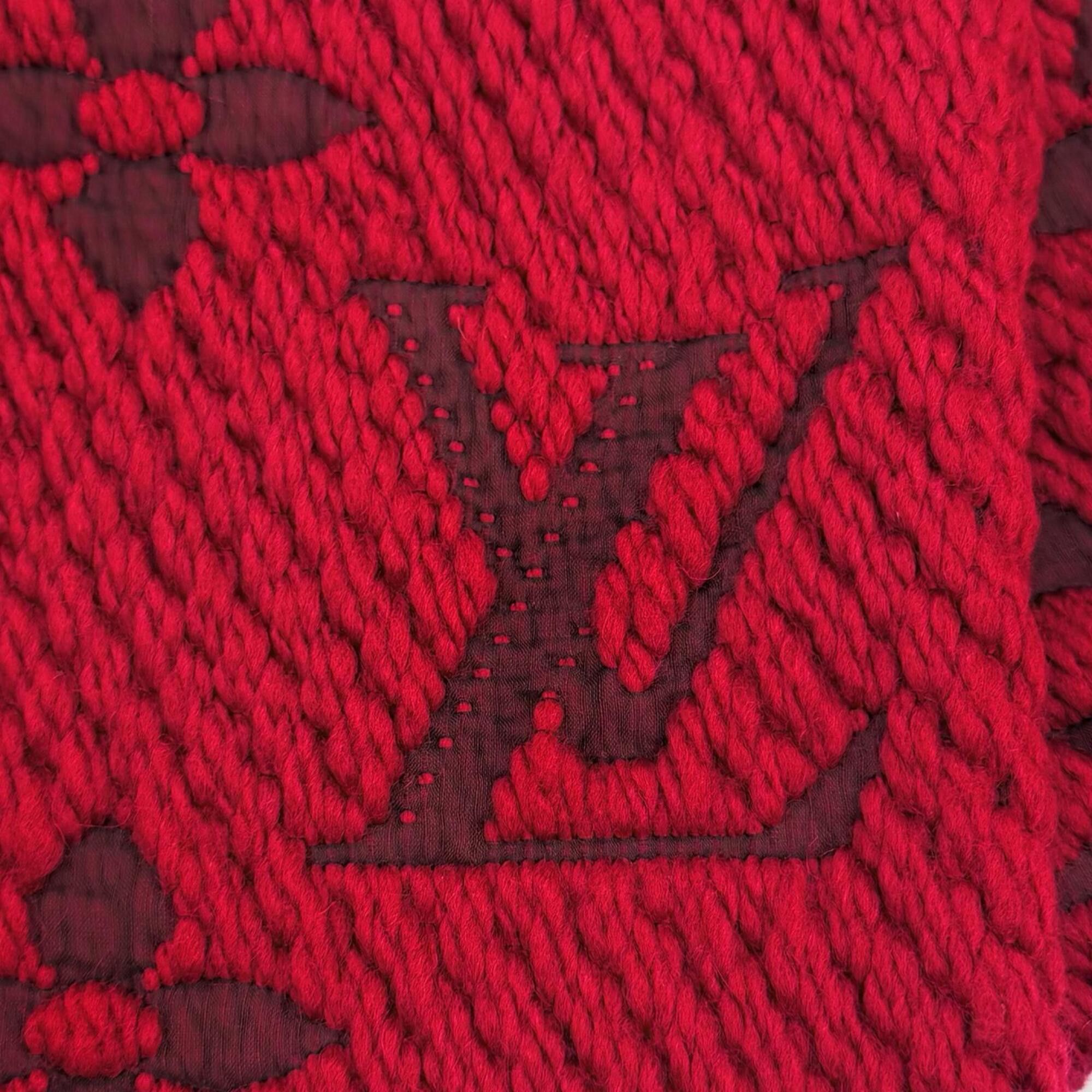 Louis Vuitton LOUIS VUITTON 413287 Echarle Logo Mania Wool Silk Blend Ruby Fringe Stole Scarf Made in Italy Women's Size ONE SIZE - 5 Thumbnail