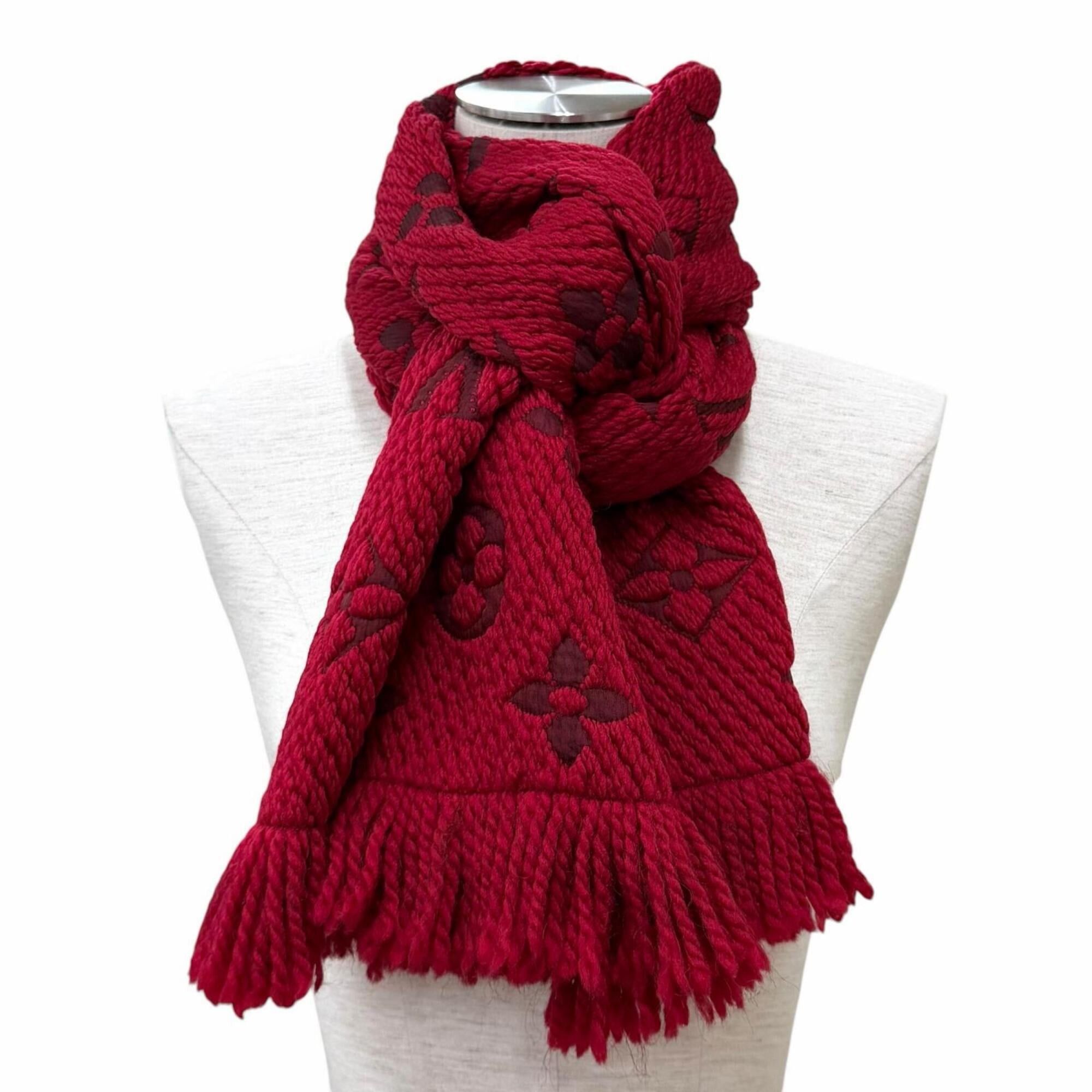 Louis Vuitton LOUIS VUITTON 413287 Echarle Logo Mania Wool Silk Blend Ruby Fringe Stole Scarf Made in Italy Women's Size ONE SIZE - 3 Thumbnail