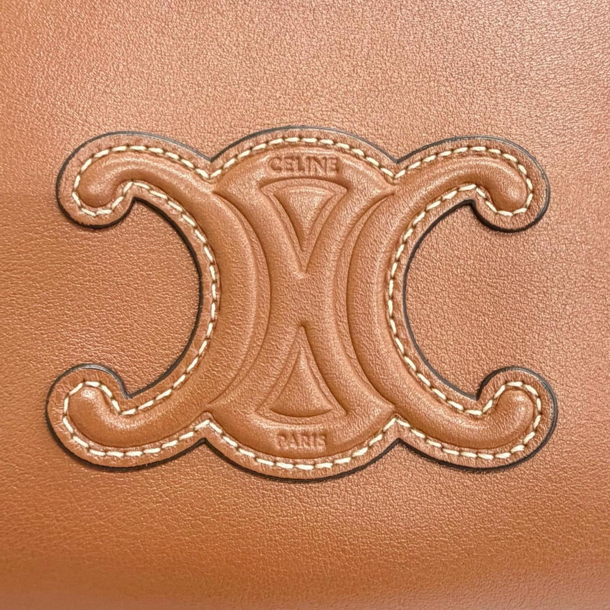 Celine CELINE 10E383DR8 Smooth Calfskin Cuile Triomphe Chain Clutch Shoulder Bag, Tan Brown, Made in Italy, Women's, with Dust Bag Size ONE SIZE - 10 Thumbnail