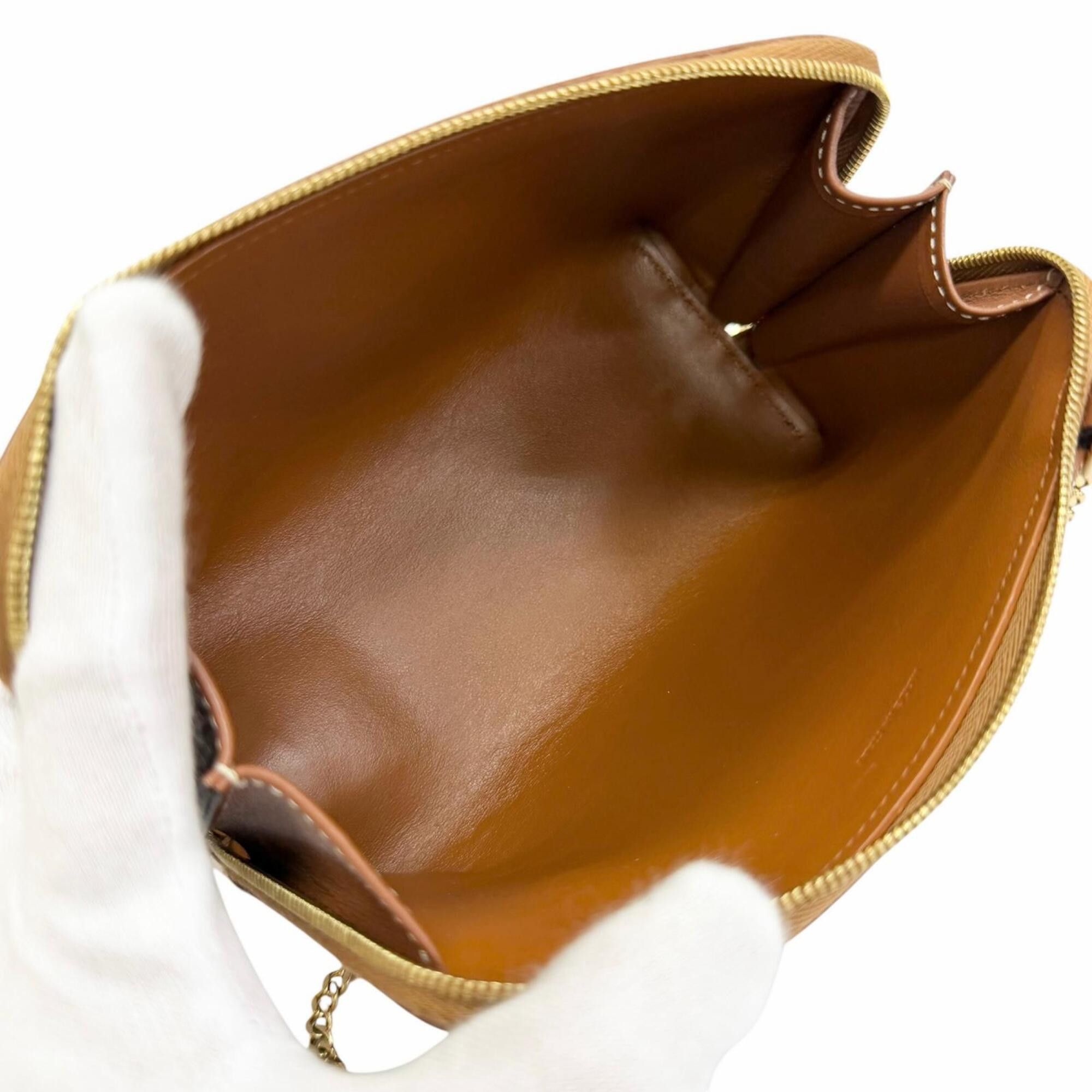 Celine CELINE 10E383DR8 Smooth Calfskin Cuile Triomphe Chain Clutch Shoulder Bag, Tan Brown, Made in Italy, Women's, with Dust Bag Size ONE SIZE - 8 Thumbnail