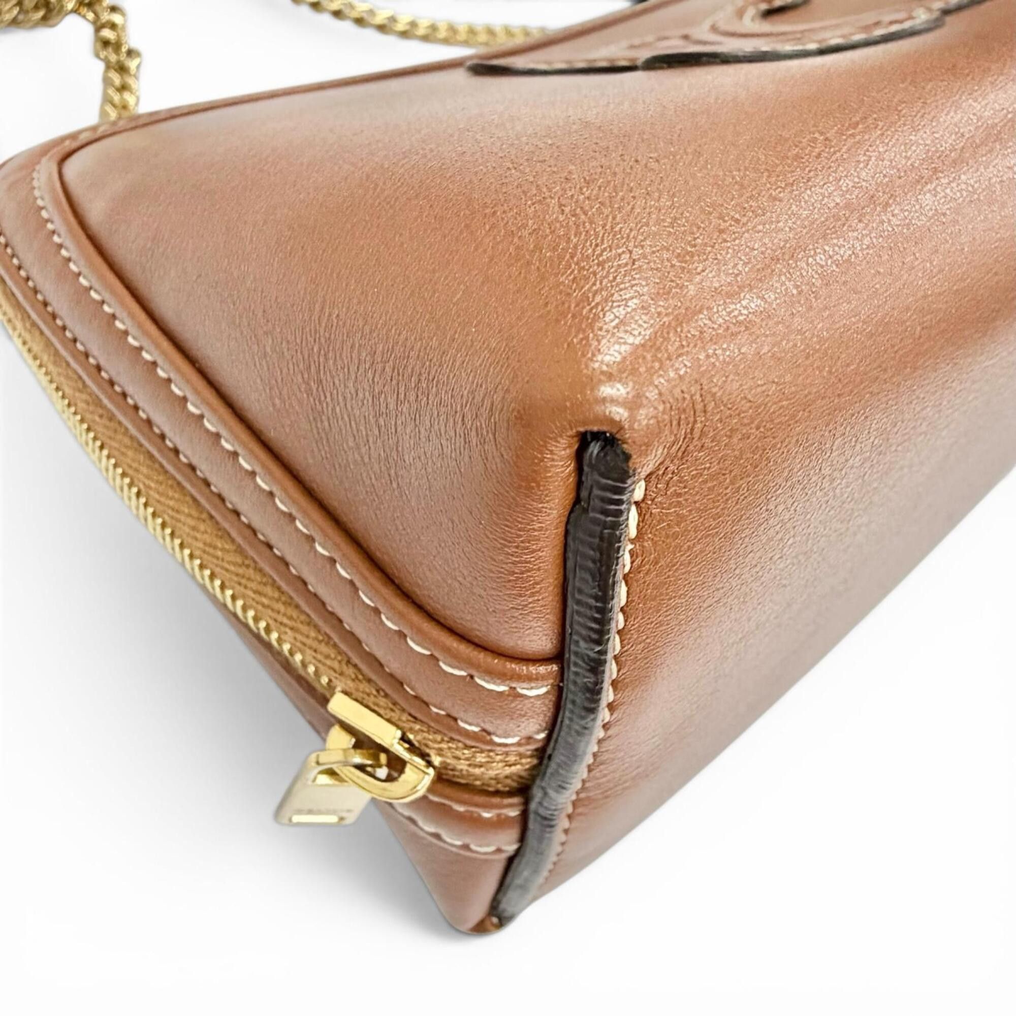 Celine CELINE 10E383DR8 Smooth Calfskin Cuile Triomphe Chain Clutch Shoulder Bag, Tan Brown, Made in Italy, Women's, with Dust Bag Size ONE SIZE - 6 Thumbnail
