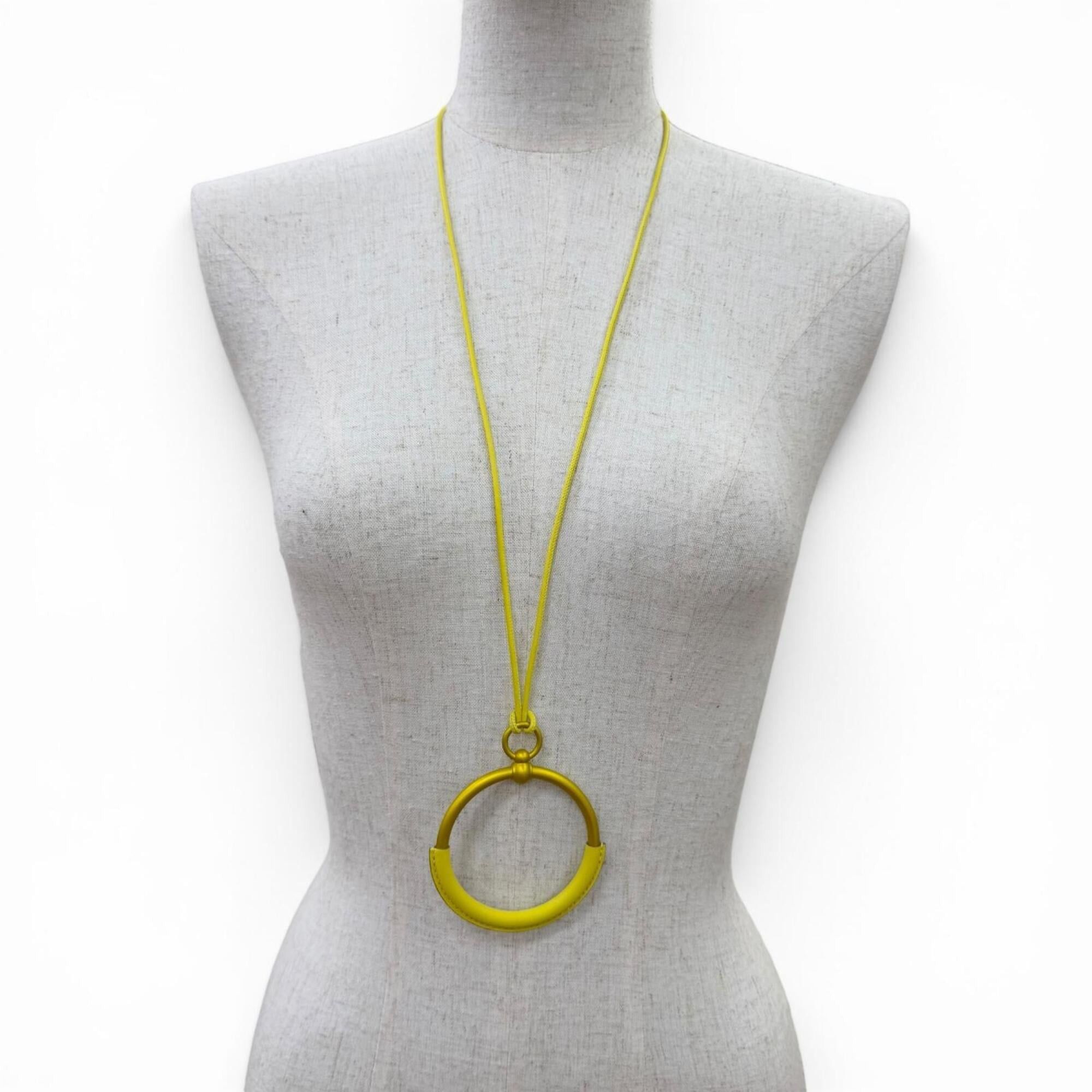 Hermes HERMES Loop Grand Necklace, Leather Trim Pendant, Yellow (Jaune), Women's, with Box and Dust Bag. Size ONE SIZE - 4 Thumbnail