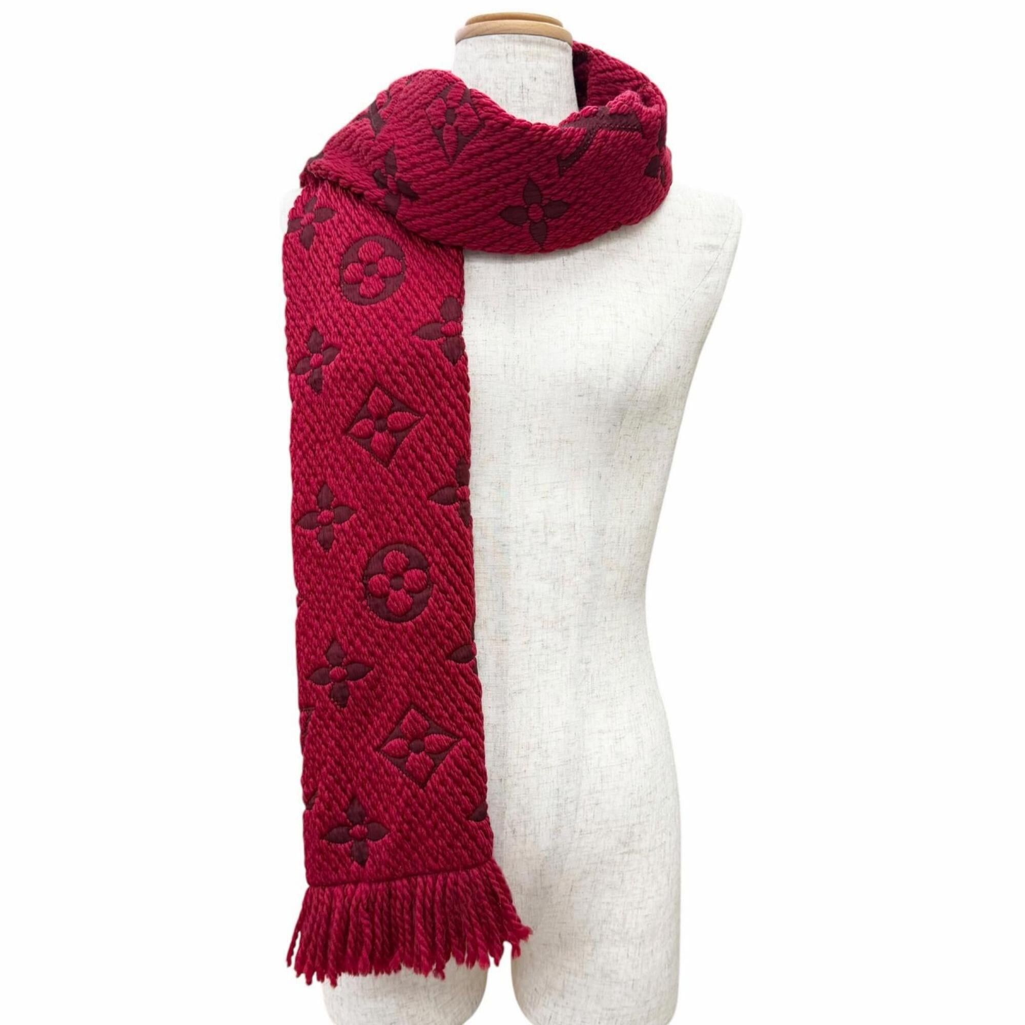 Louis Vuitton LOUIS VUITTON 413287 Echarpe Logomania Wool Silk Stole Scarf Ruby Red Made in Italy Women's Size ONE SIZE - 3 Thumbnail