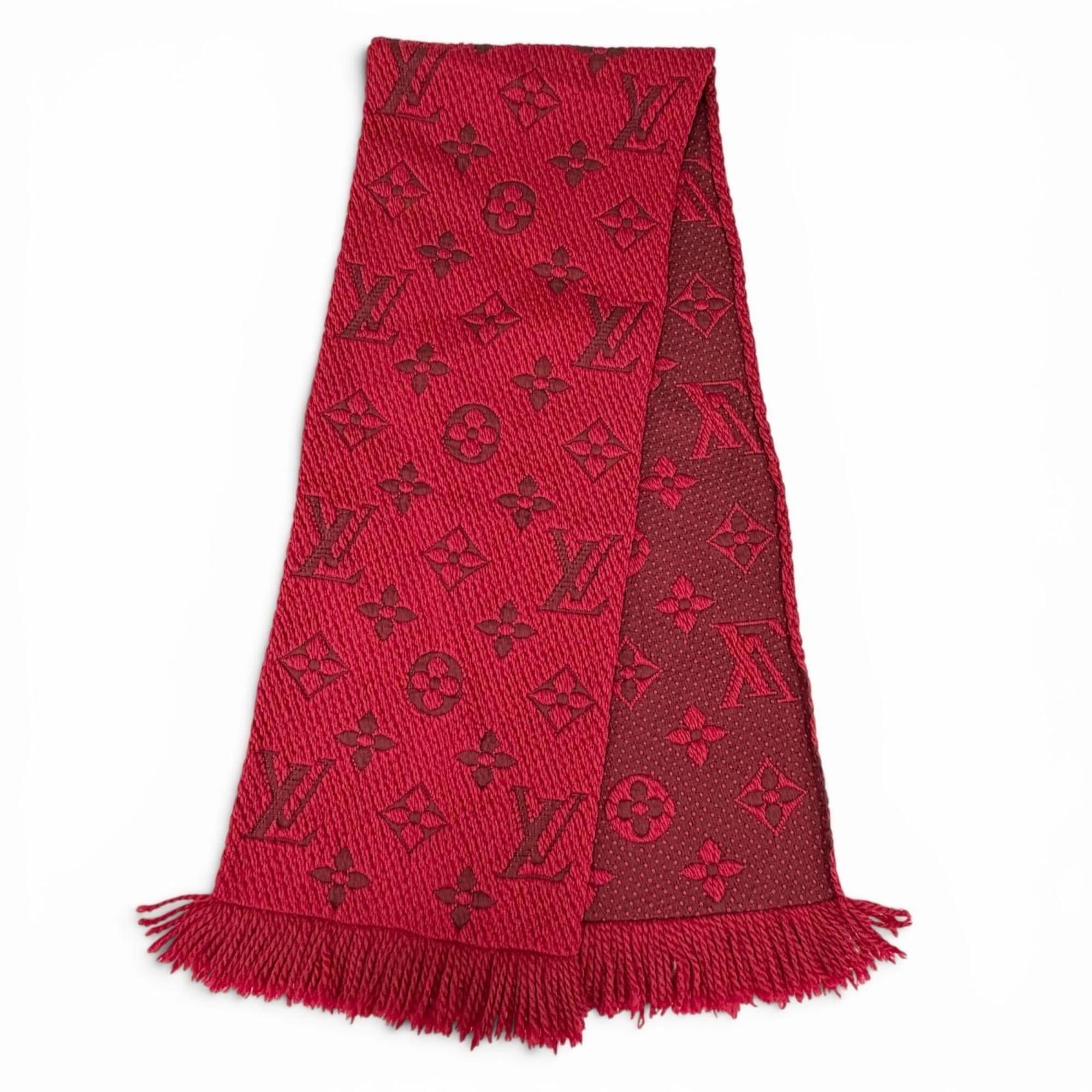 Louis Vuitton LOUIS VUITTON 413287 Echarpe Logomania Wool Silk Stole Scarf Ruby Red Made in Italy Women's Size ONE SIZE - 2 Thumbnail