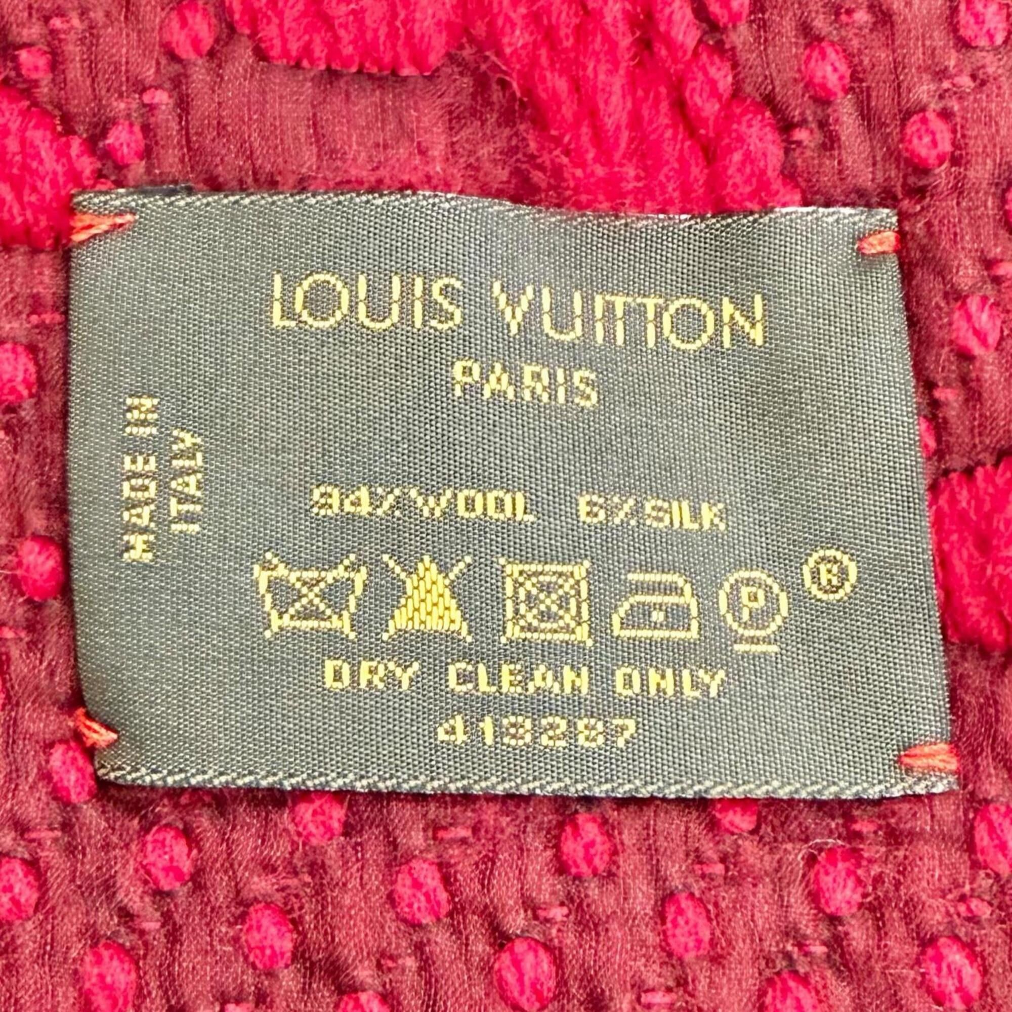 Louis Vuitton LOUIS VUITTON 413287 Echarpe Logomania Wool Silk Stole Scarf Ruby Red Made in Italy Women's Size ONE SIZE - 6 Thumbnail