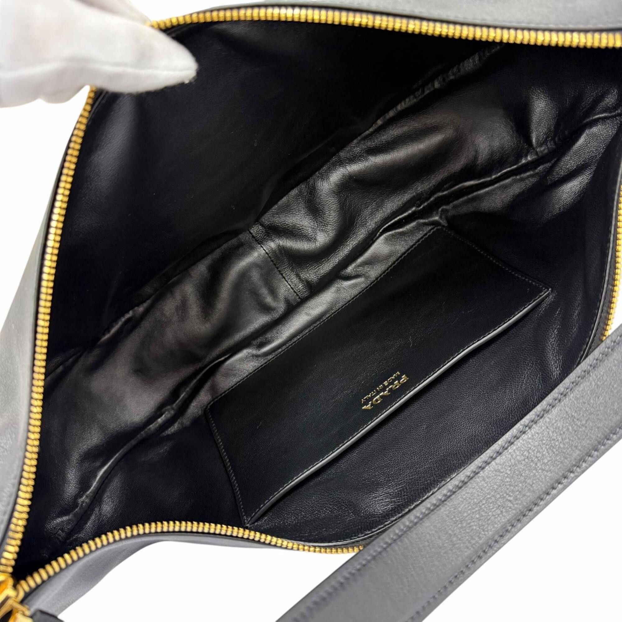 Prada PRADA 1BC255 Demi-Lune Triangle Logo Leather Shoulder Bag, Black, Made in Italy, Women's, with Dust Bag Size ONE SIZE - 9 Thumbnail