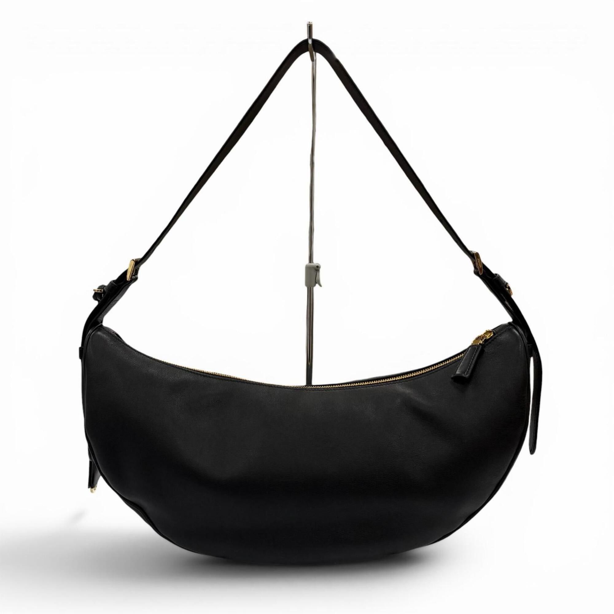 Prada PRADA 1BC255 Demi-Lune Triangle Logo Leather Shoulder Bag, Black, Made in Italy, Women's, with Dust Bag Size ONE SIZE - 3 Thumbnail